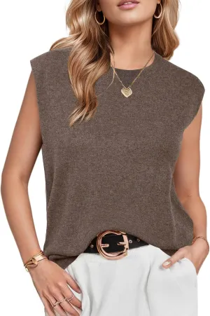 Arach&Cloz Women's Non See Through Crew Neck Cap Sleeve Vest Tops Loose Fit Summer Trendy Casual Sweaters 2025