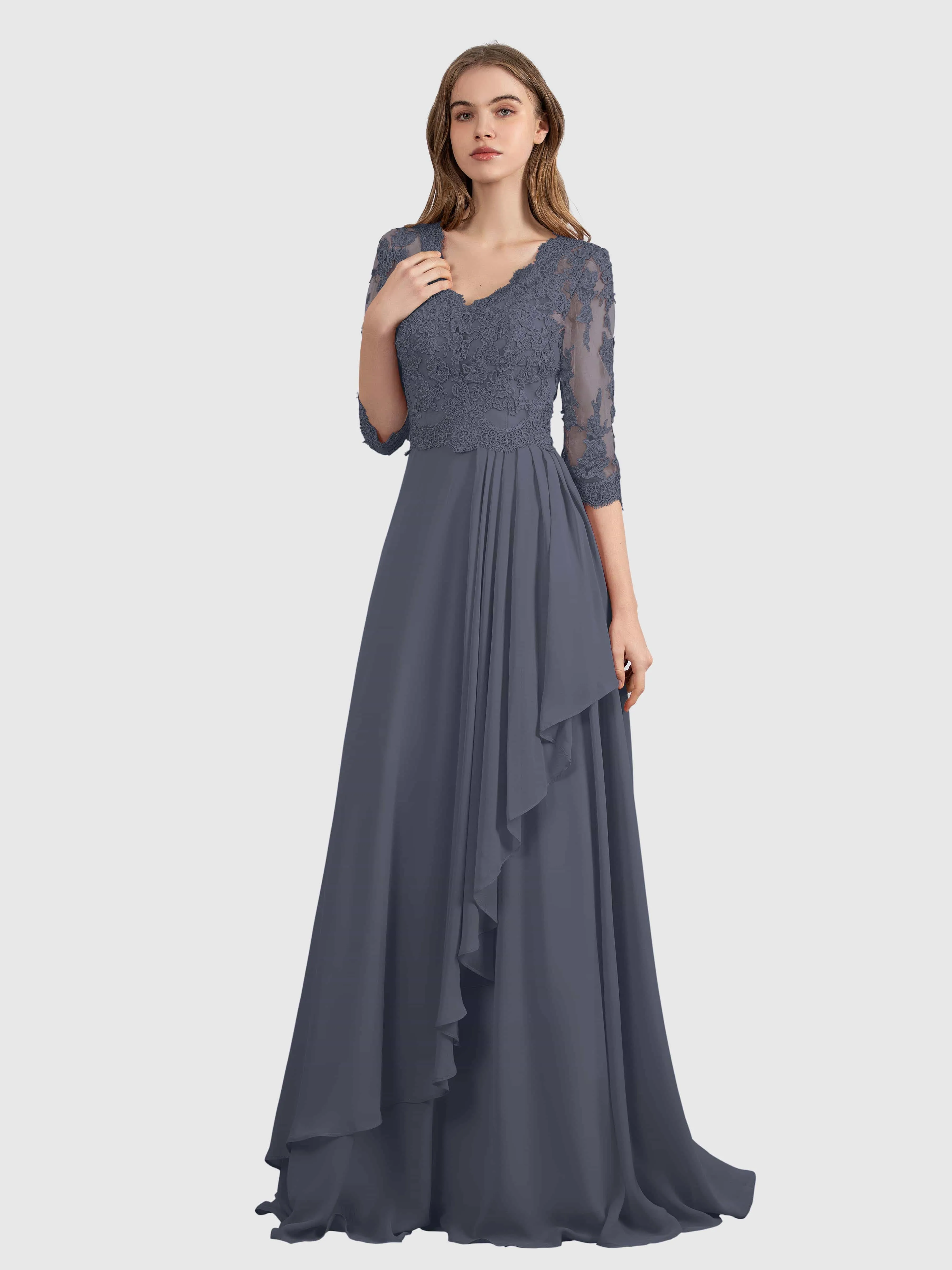 Aria Graceful Pleats Beading Lace Floor Length Bridesmaid Dresses
