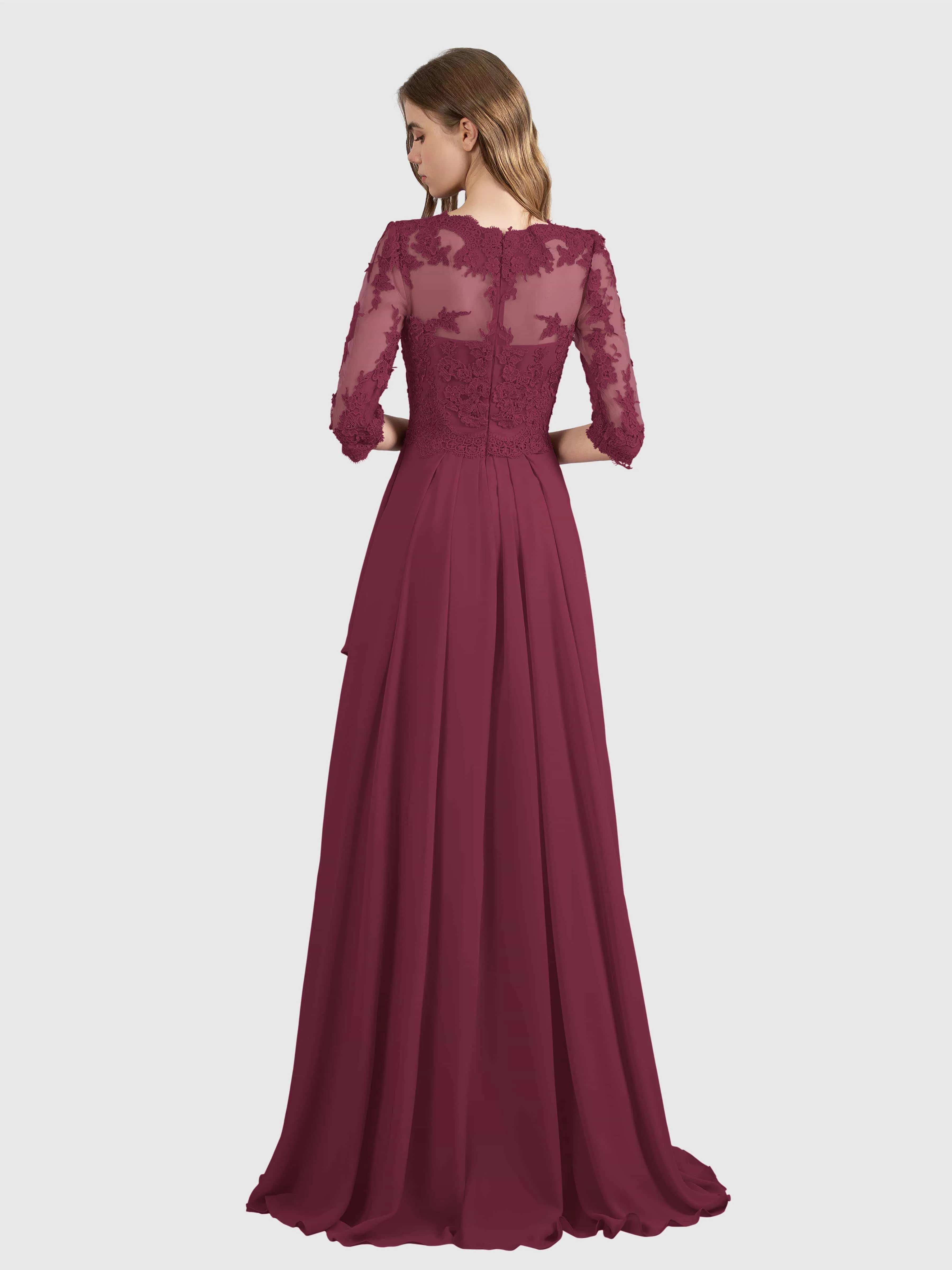 Aria Graceful Pleats Beading Lace Floor Length Bridesmaid Dresses