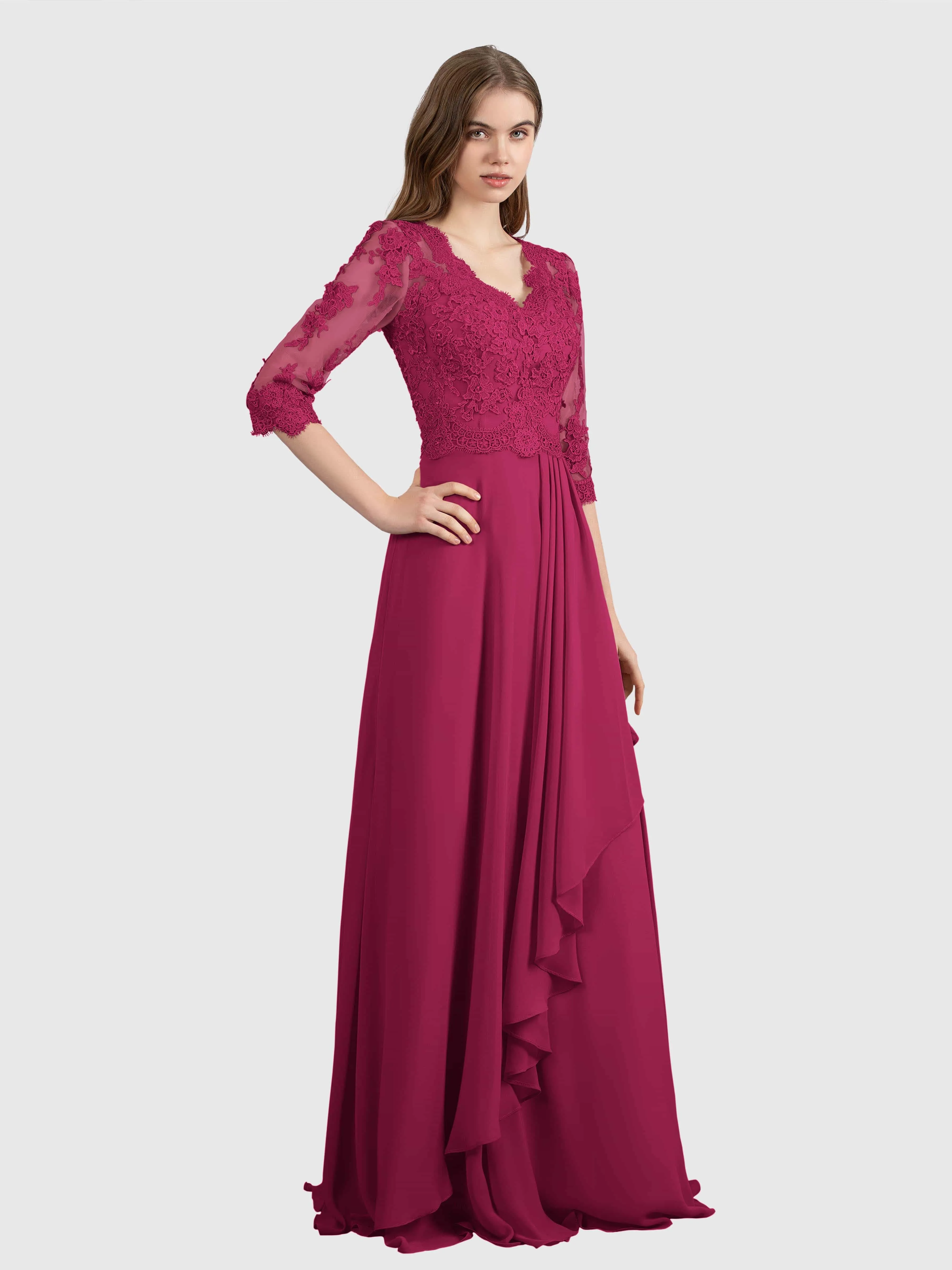 Aria Graceful Pleats Beading Lace Floor Length Bridesmaid Dresses