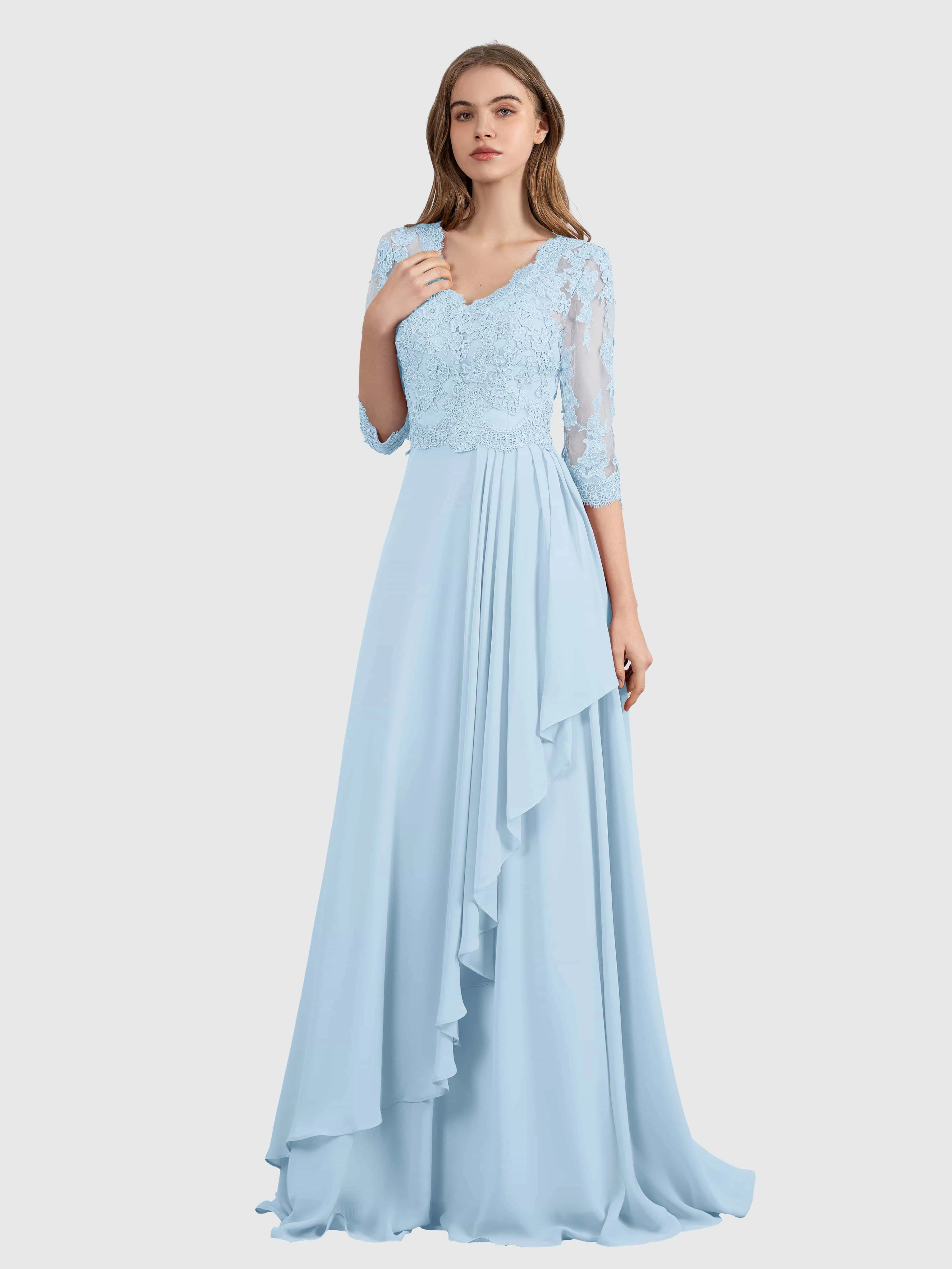 Aria Graceful Pleats Beading Lace Floor Length Bridesmaid Dresses