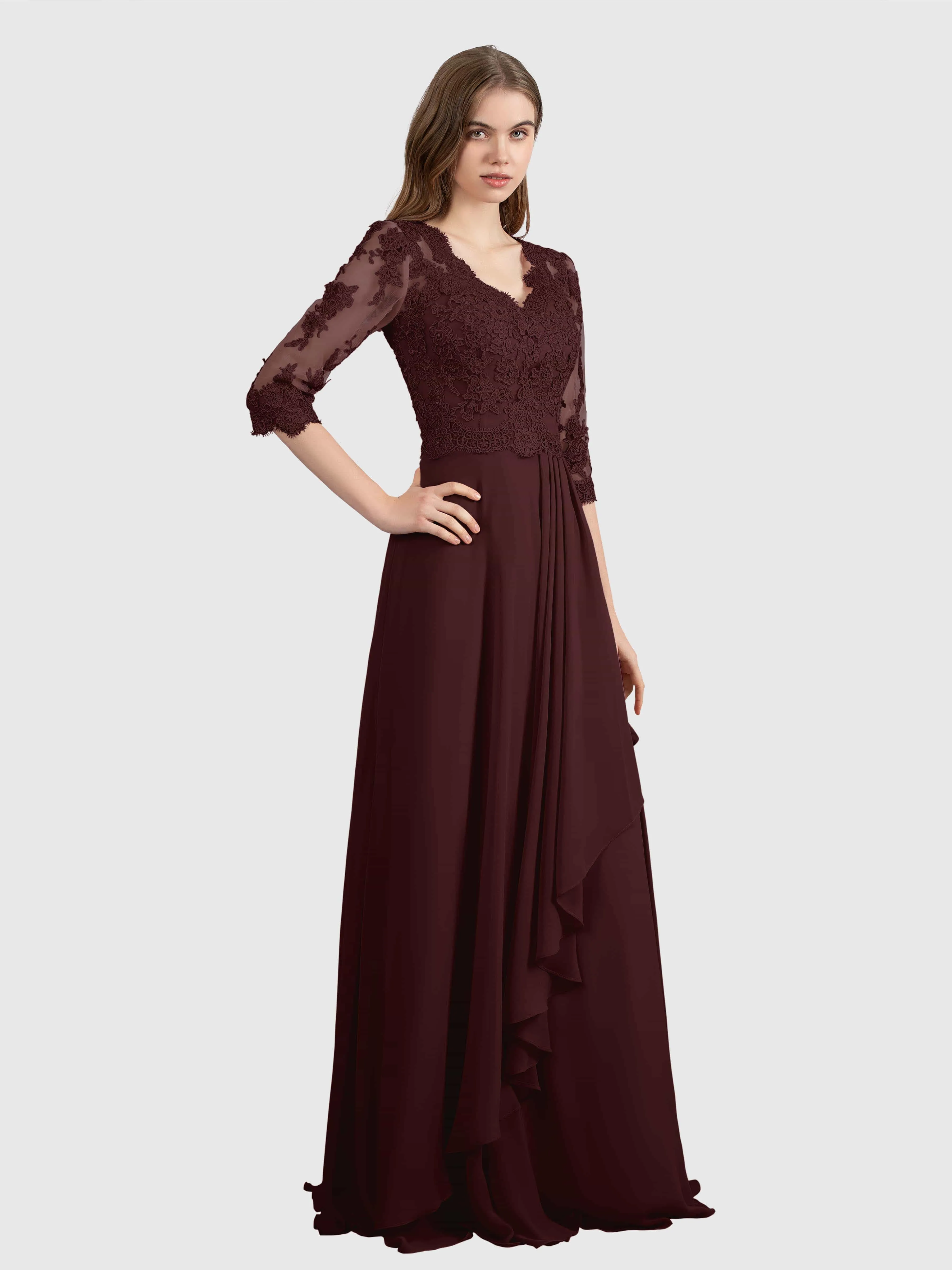 Aria Graceful Pleats Beading Lace Floor Length Bridesmaid Dresses
