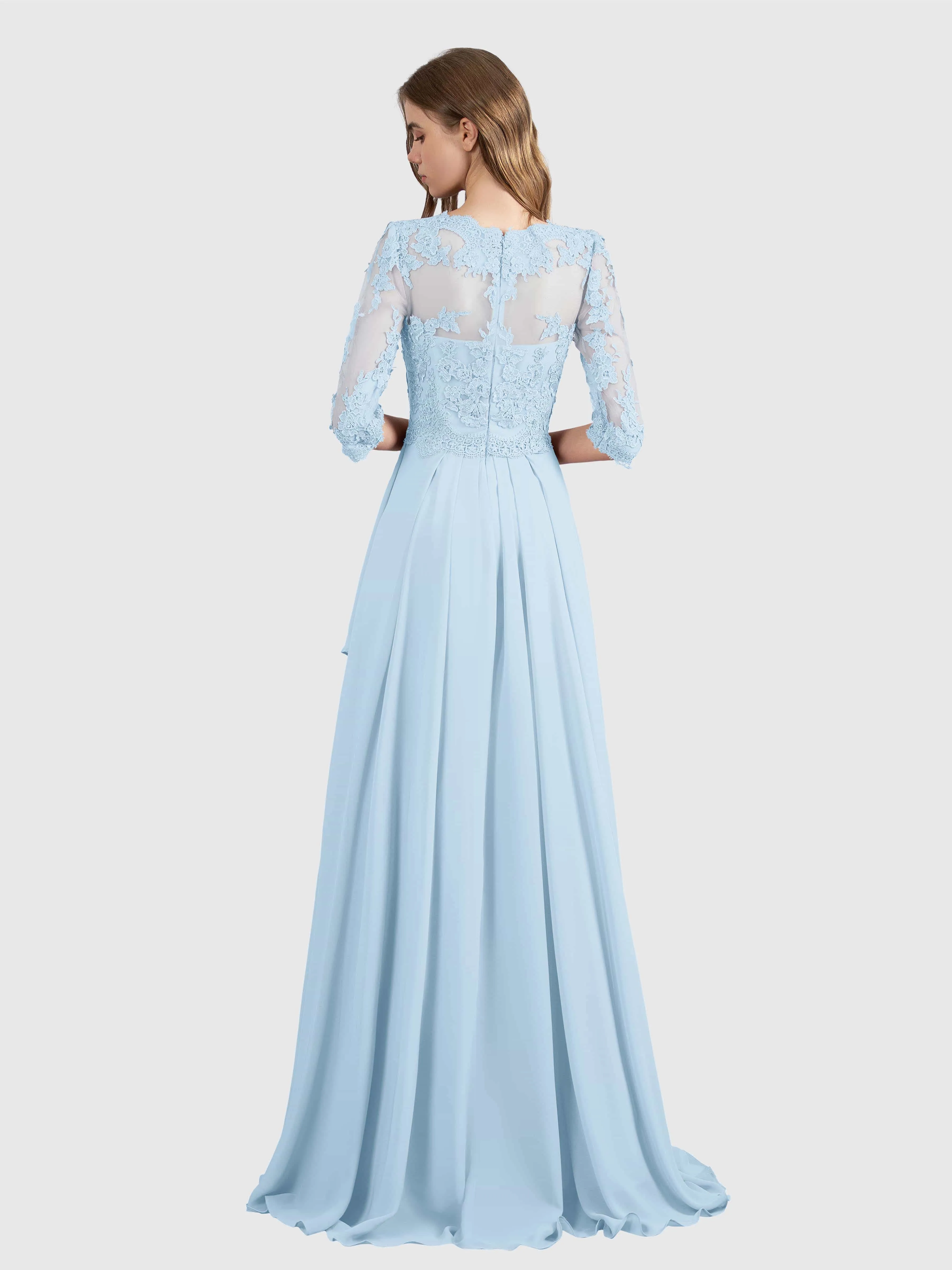 Aria Graceful Pleats Beading Lace Floor Length Bridesmaid Dresses