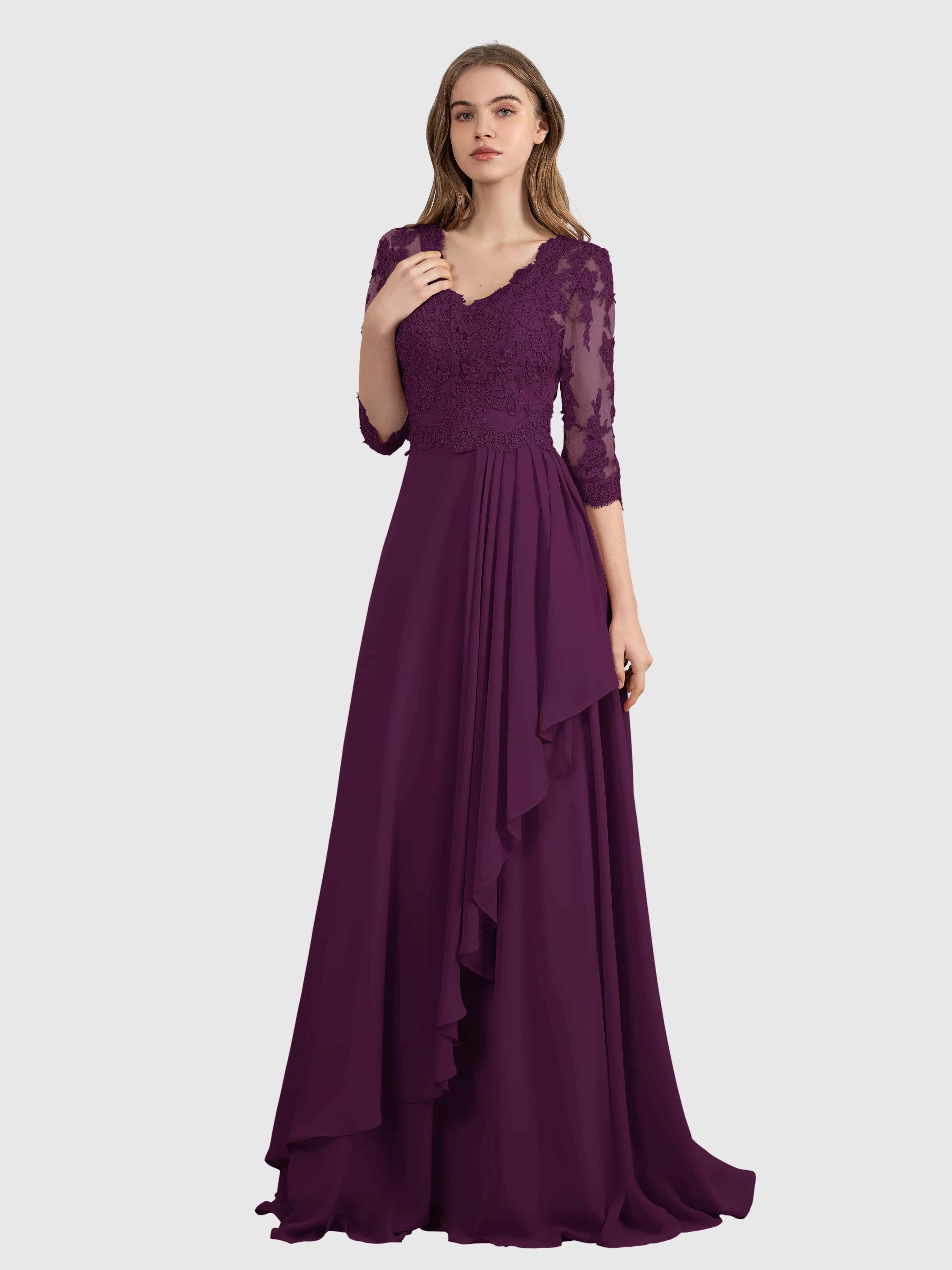 Aria Graceful Pleats Beading Lace Floor Length Bridesmaid Dresses