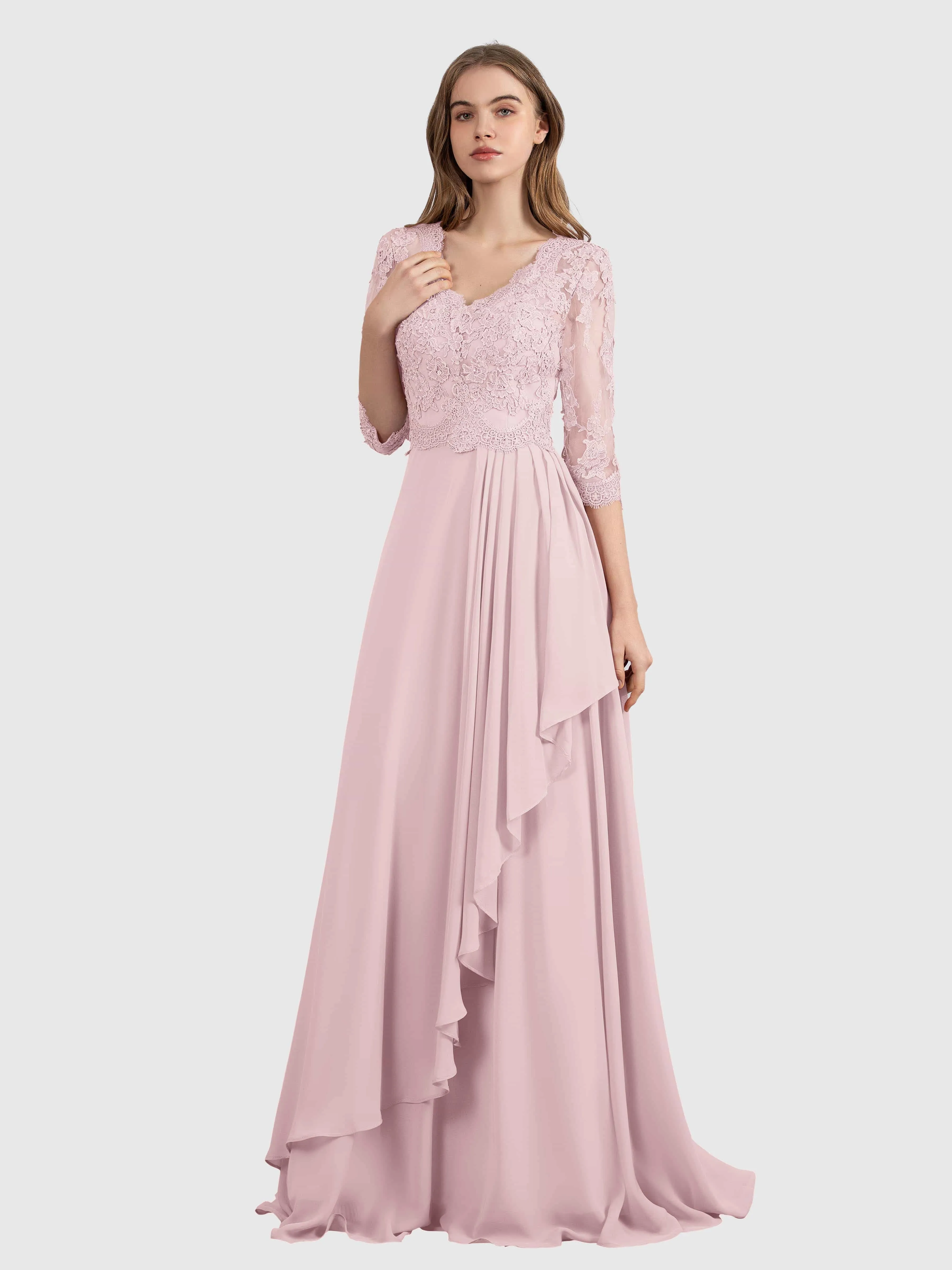 Aria Graceful Pleats Beading Lace Floor Length Bridesmaid Dresses
