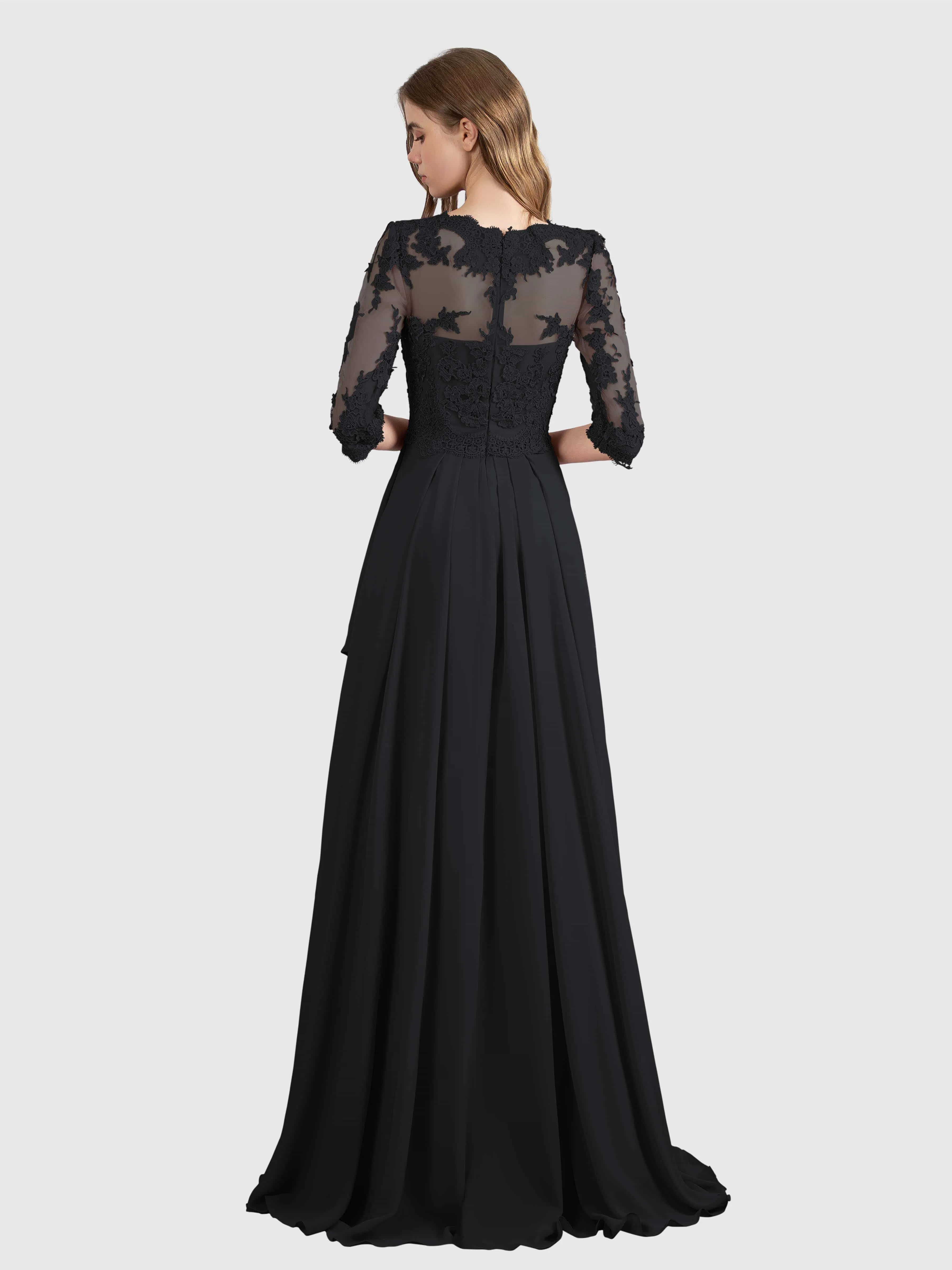 Aria Graceful Pleats Beading Lace Floor Length Bridesmaid Dresses