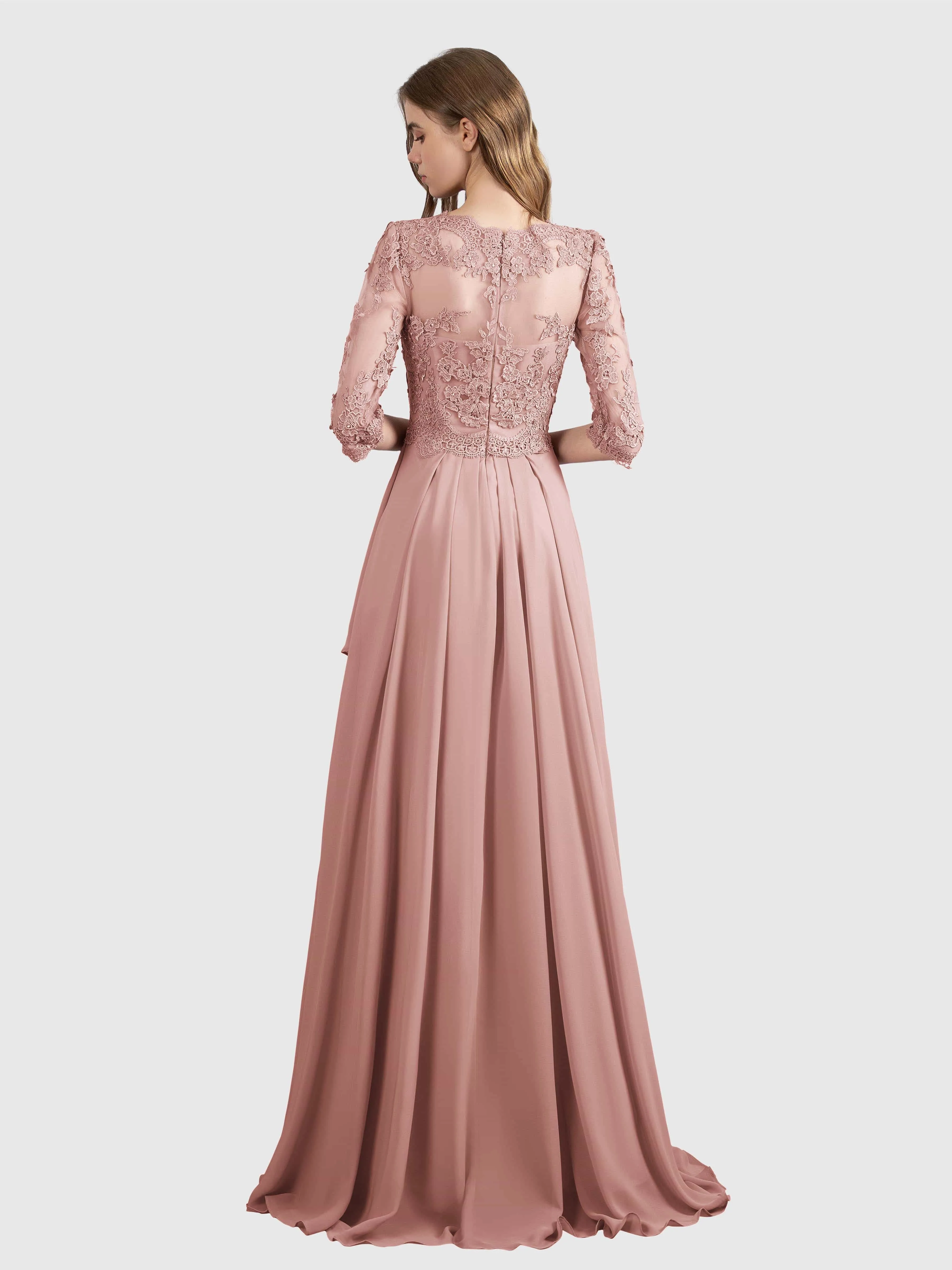 Aria Graceful Pleats Beading Lace Floor Length Bridesmaid Dresses
