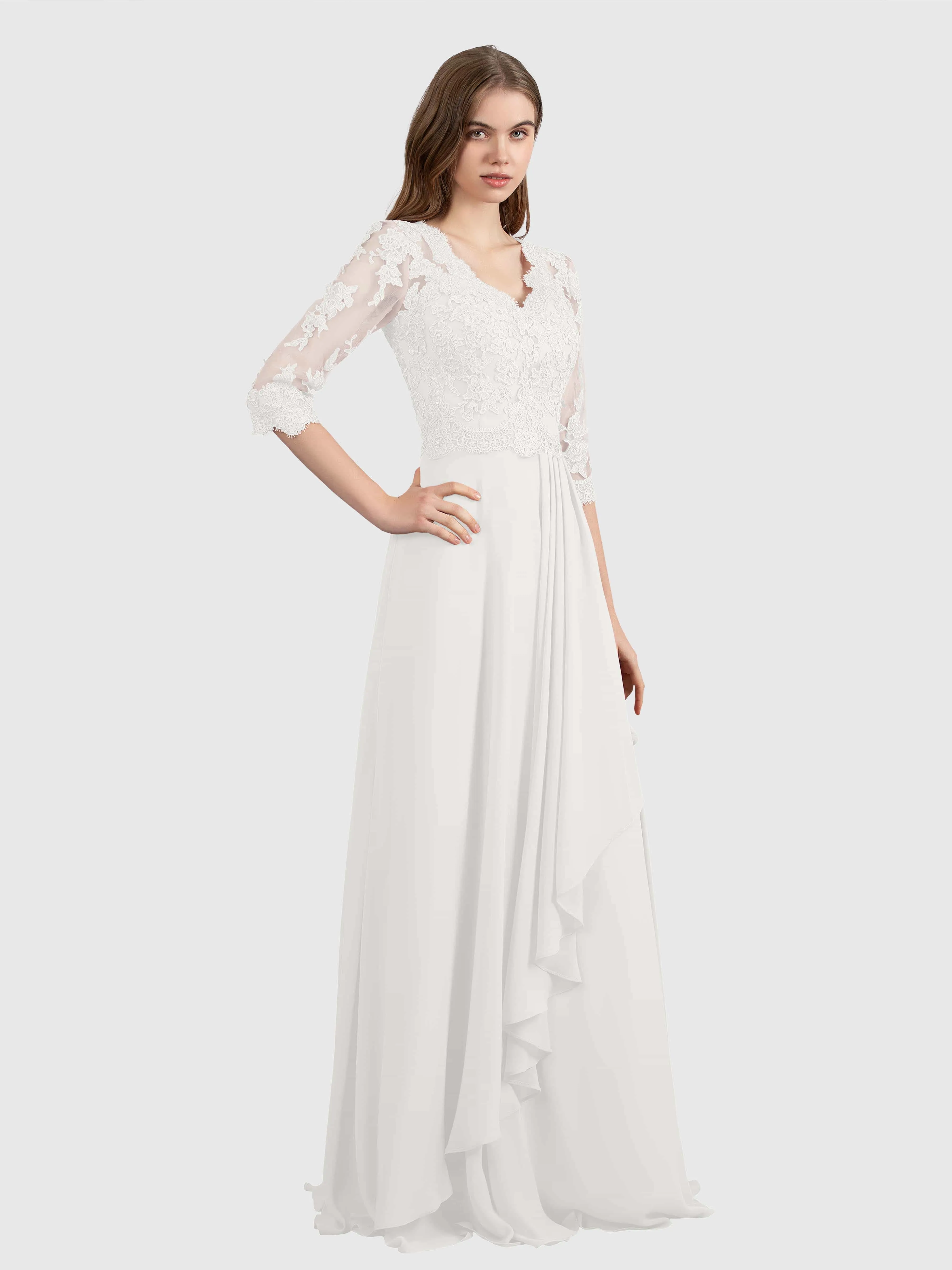 Aria Graceful Pleats Beading Lace Floor Length Bridesmaid Dresses