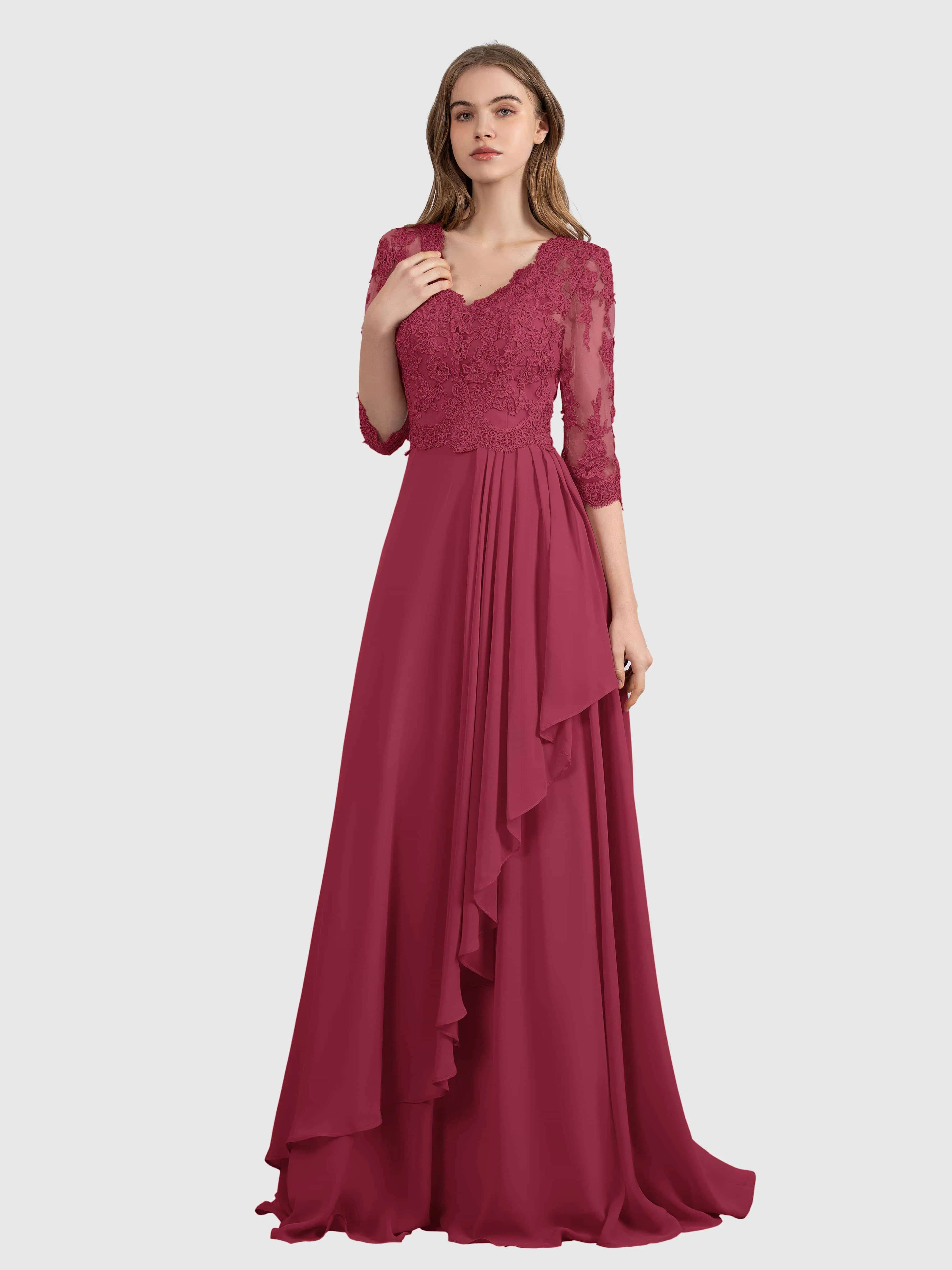 Aria Graceful Pleats Beading Lace Floor Length Bridesmaid Dresses