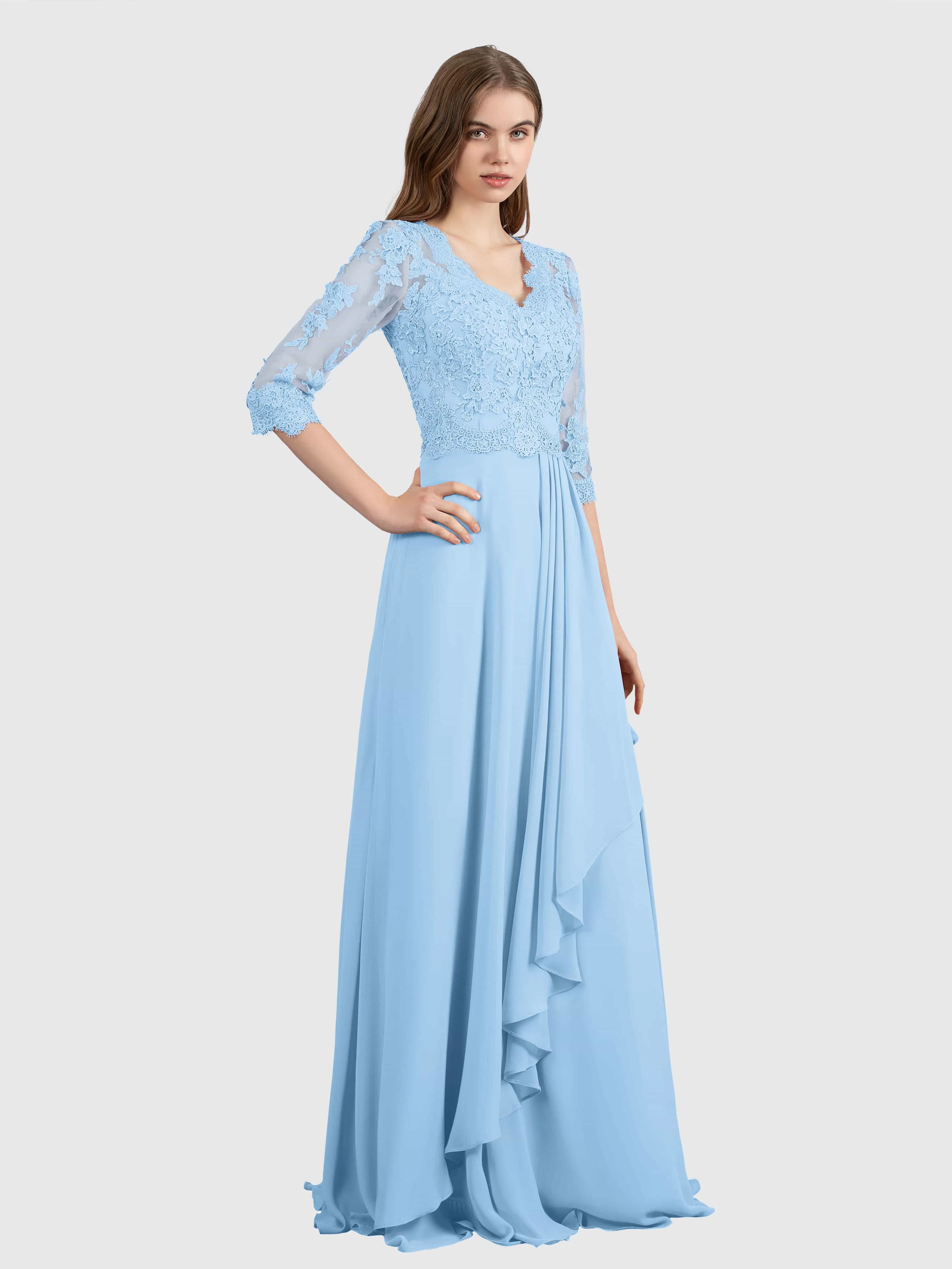 Aria Graceful Pleats Beading Lace Floor Length Bridesmaid Dresses