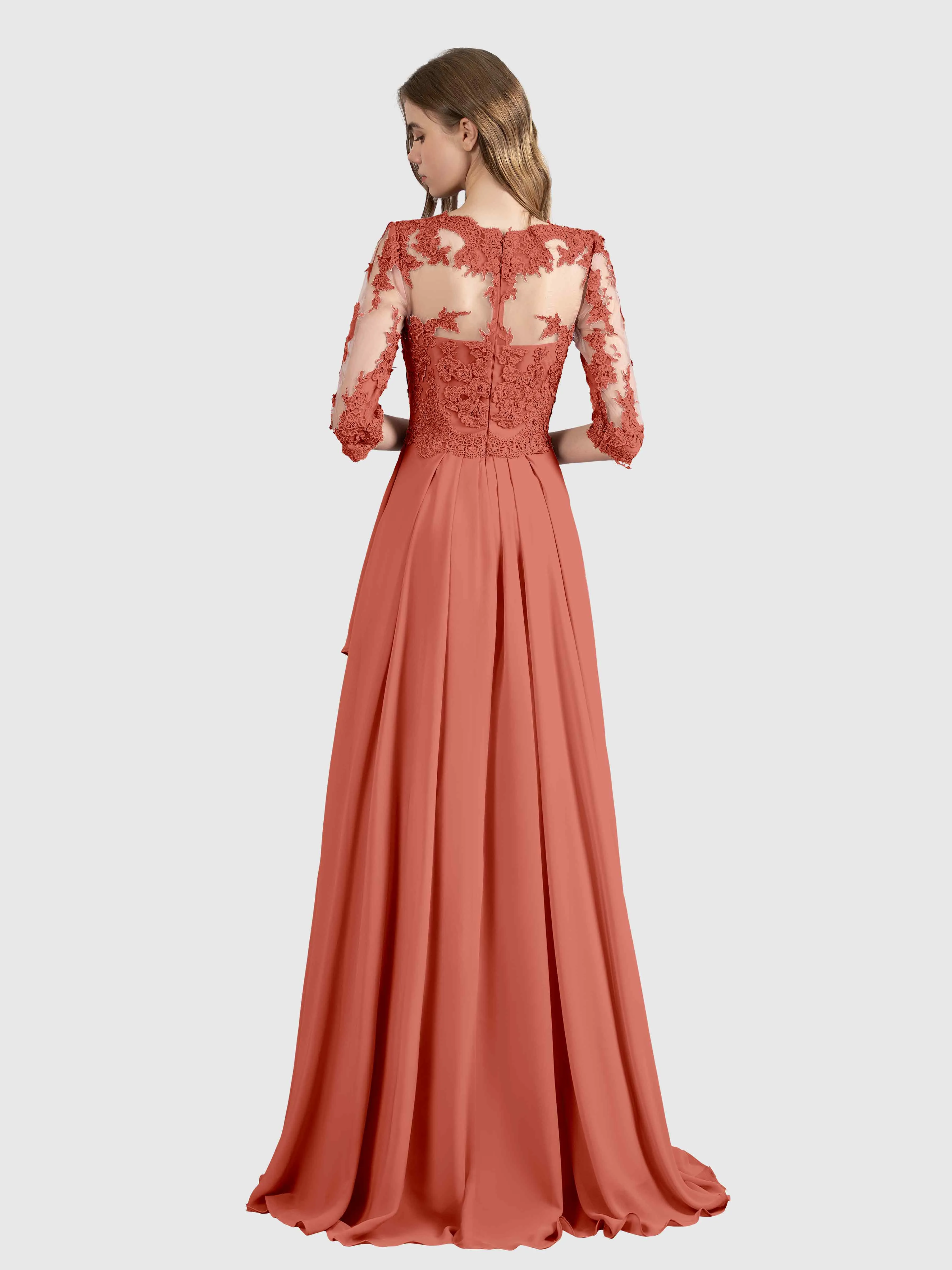 Aria Graceful Pleats Beading Lace Floor Length Bridesmaid Dresses
