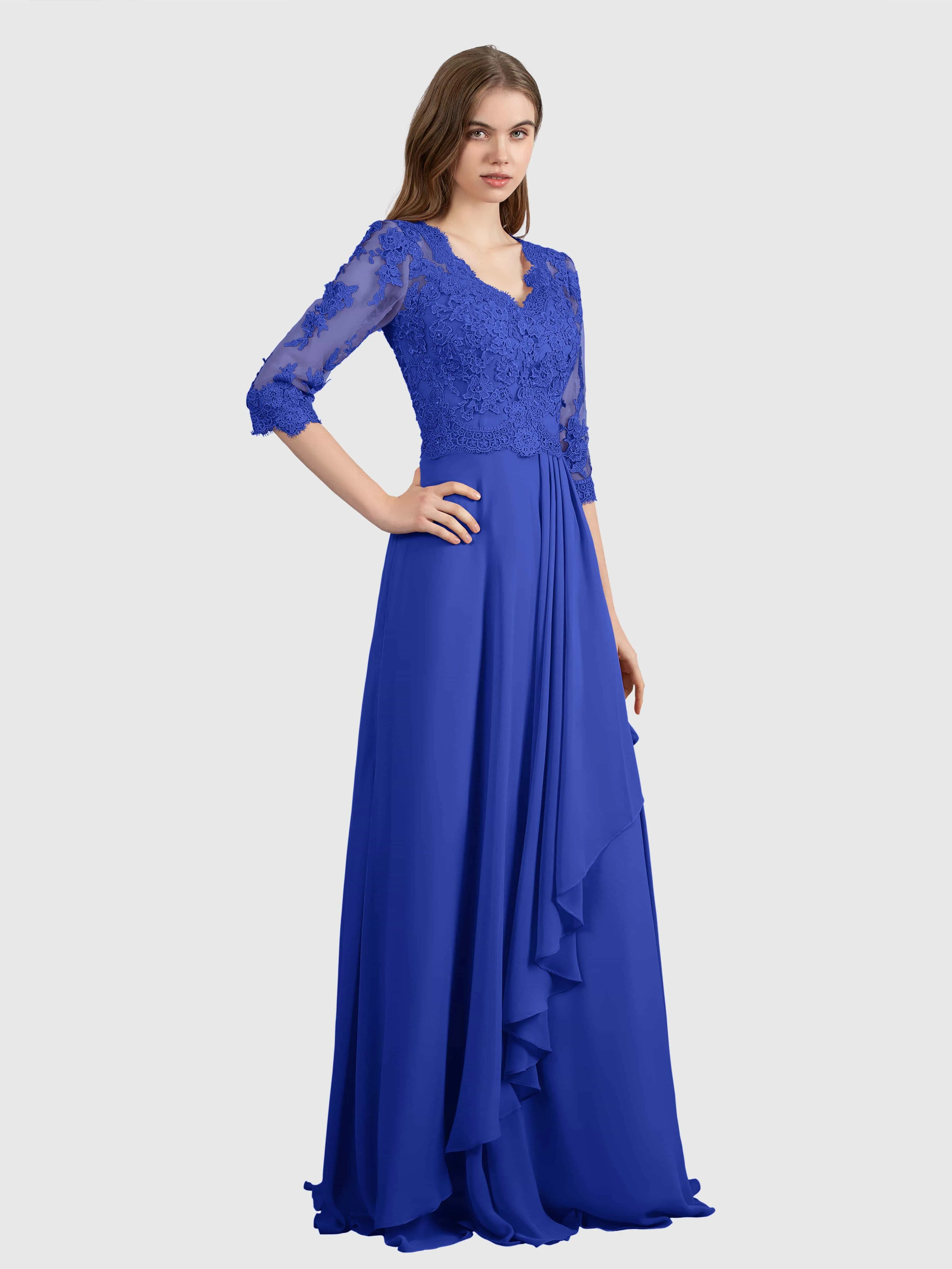 Aria Graceful Pleats Beading Lace Floor Length Bridesmaid Dresses
