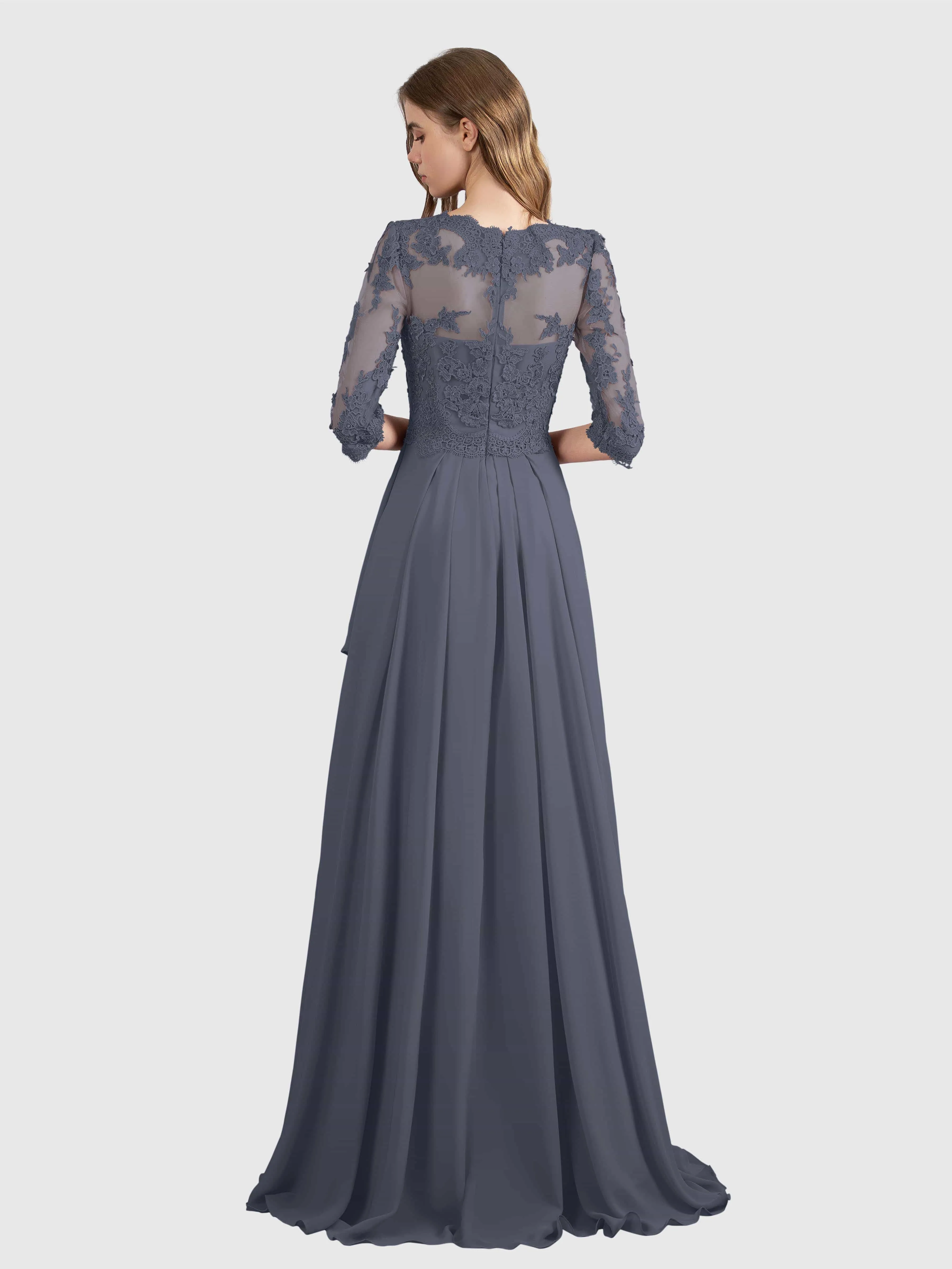 Aria Graceful Pleats Beading Lace Floor Length Bridesmaid Dresses