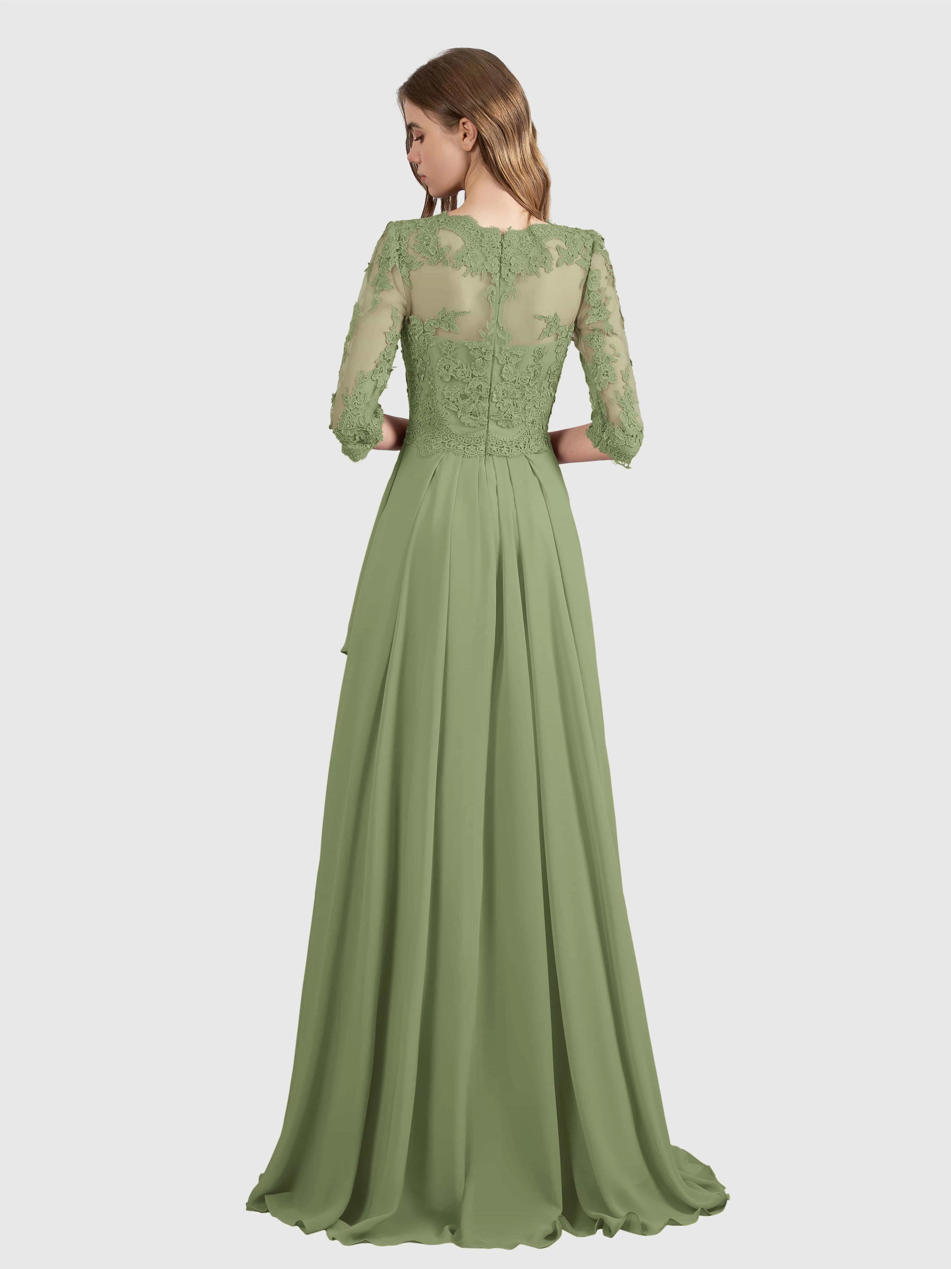 Aria Graceful Pleats Beading Lace Floor Length Bridesmaid Dresses