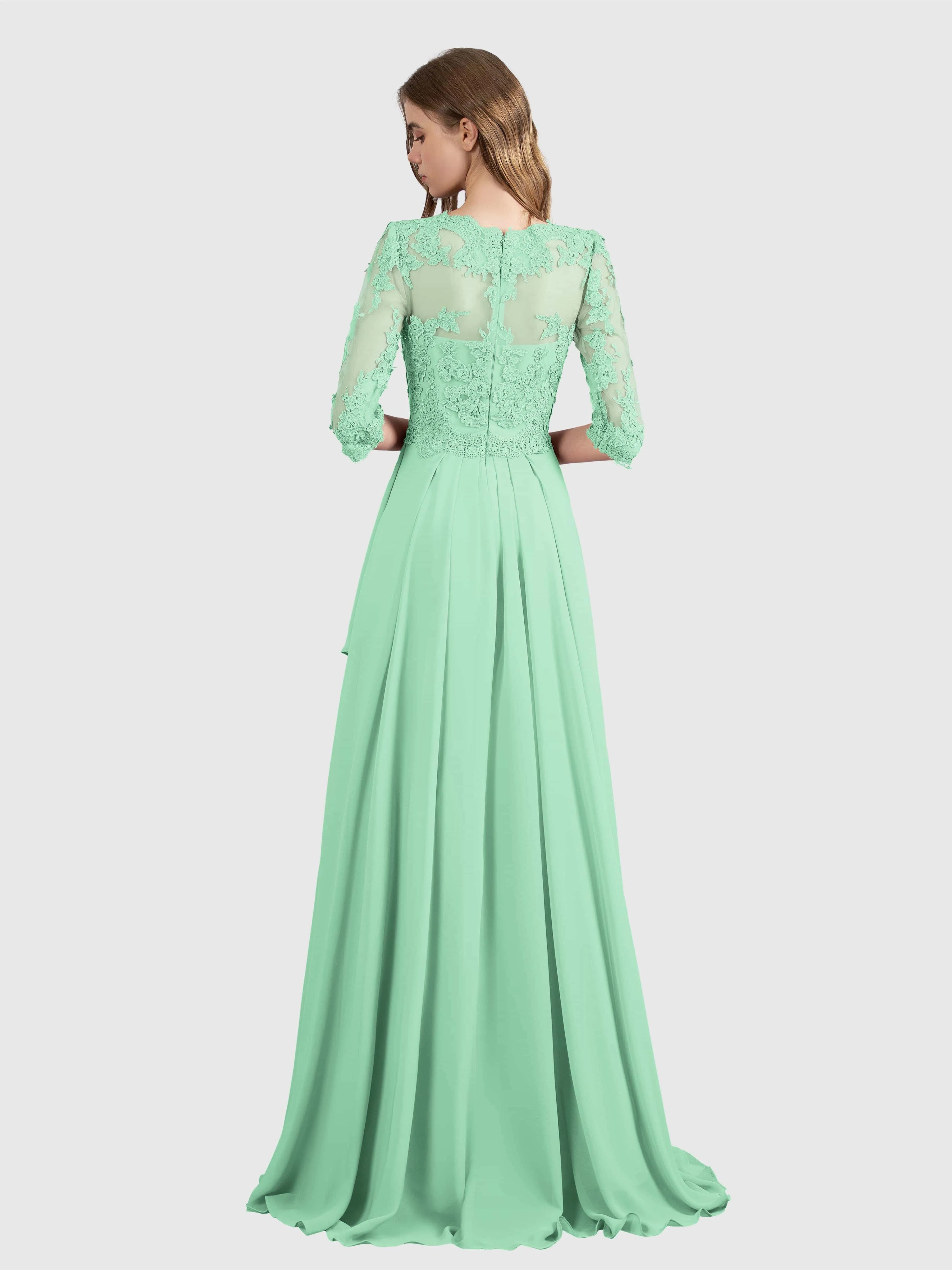 Aria Graceful Pleats Beading Lace Floor Length Bridesmaid Dresses