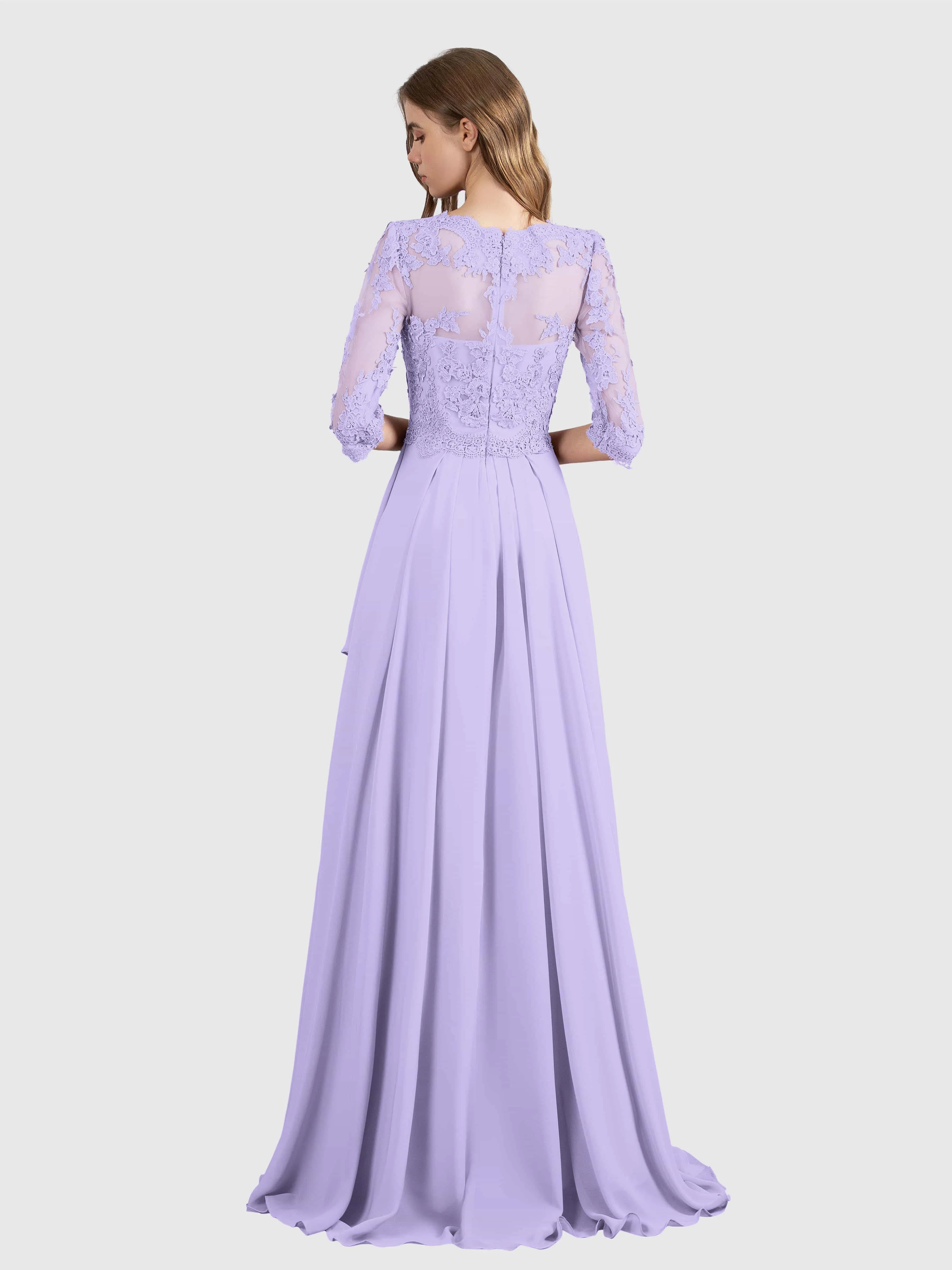 Aria Graceful Pleats Beading Lace Floor Length Bridesmaid Dresses
