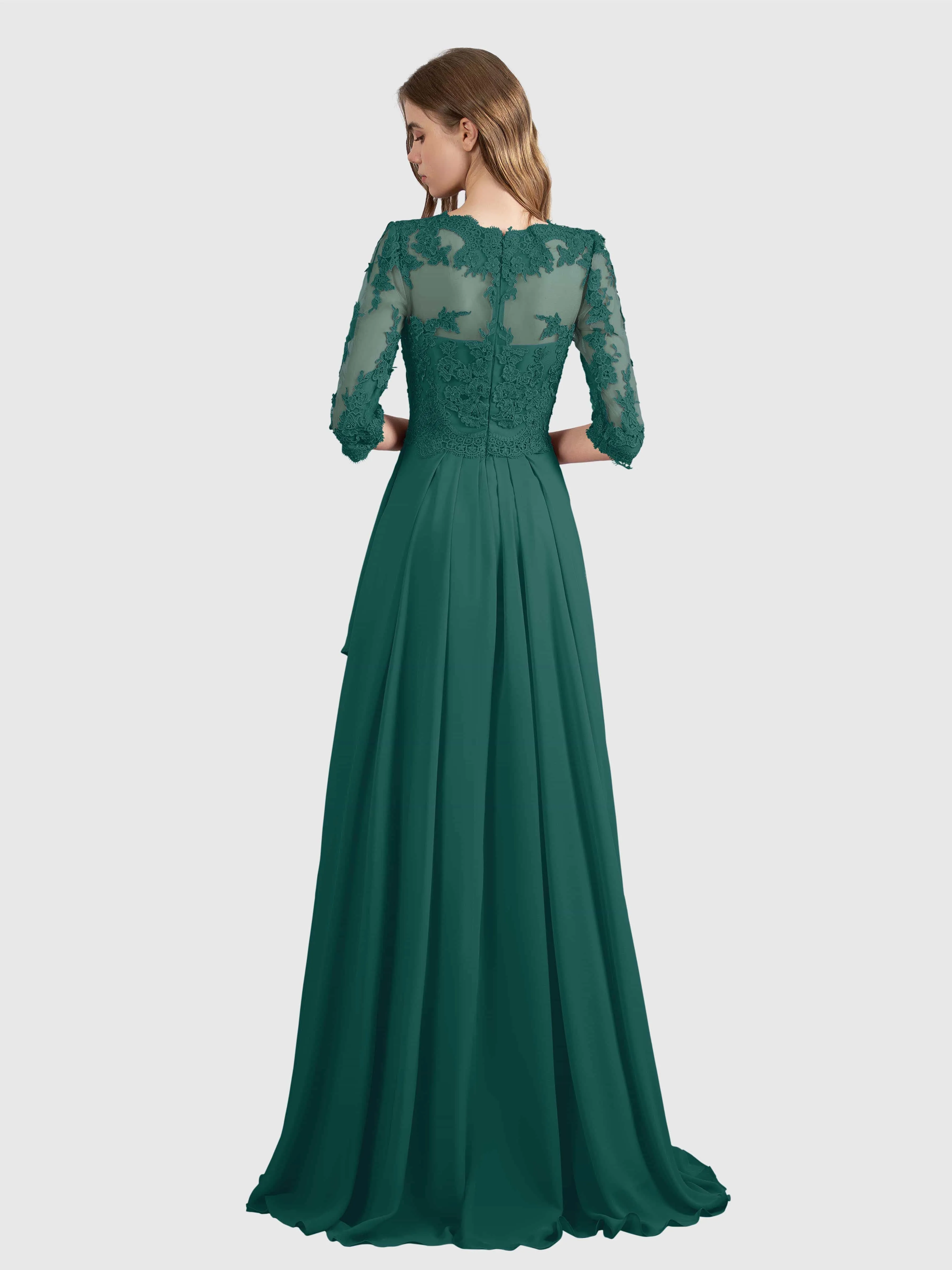 Aria Graceful Pleats Beading Lace Floor Length Bridesmaid Dresses