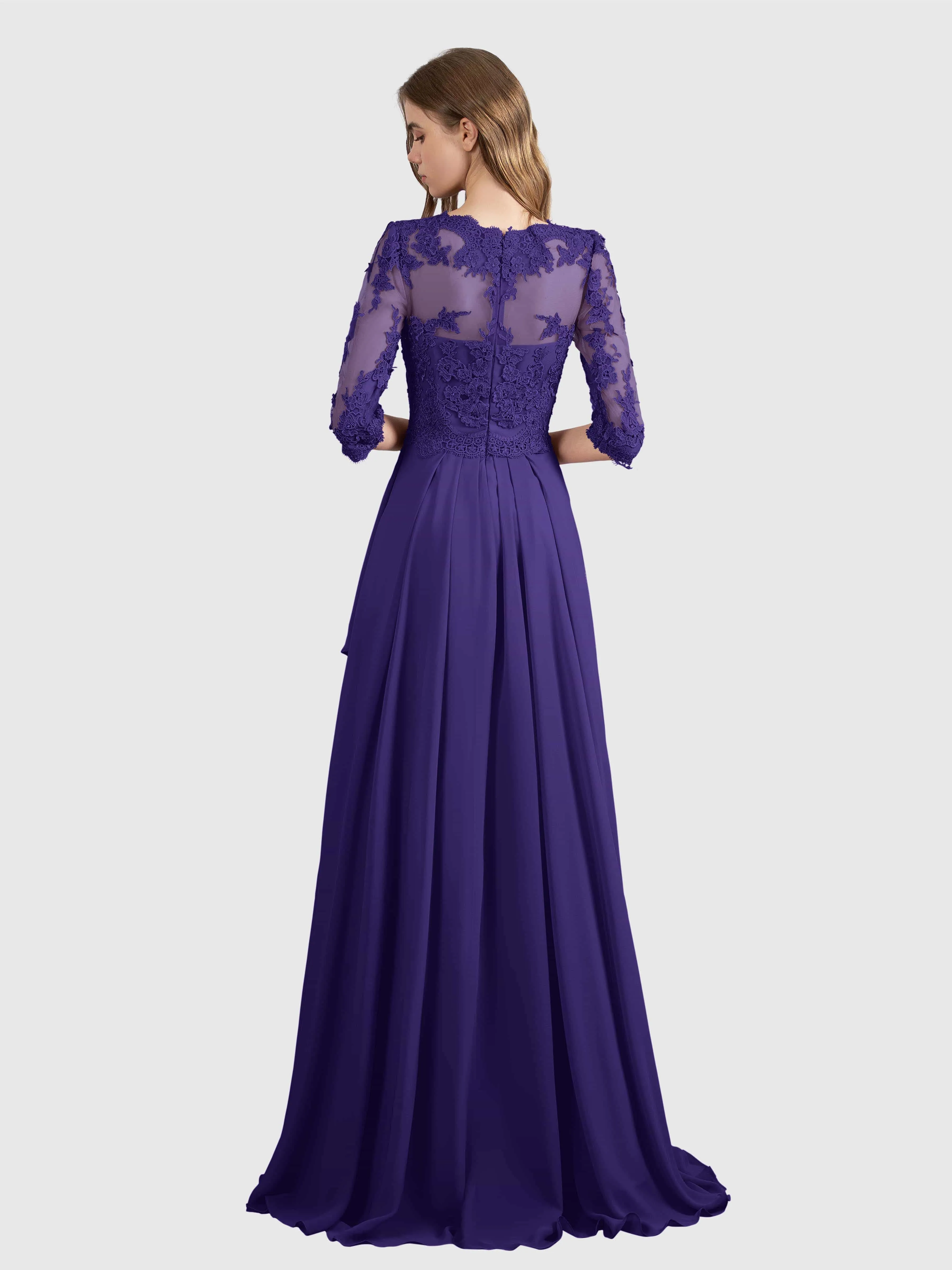 Aria Graceful Pleats Beading Lace Floor Length Bridesmaid Dresses