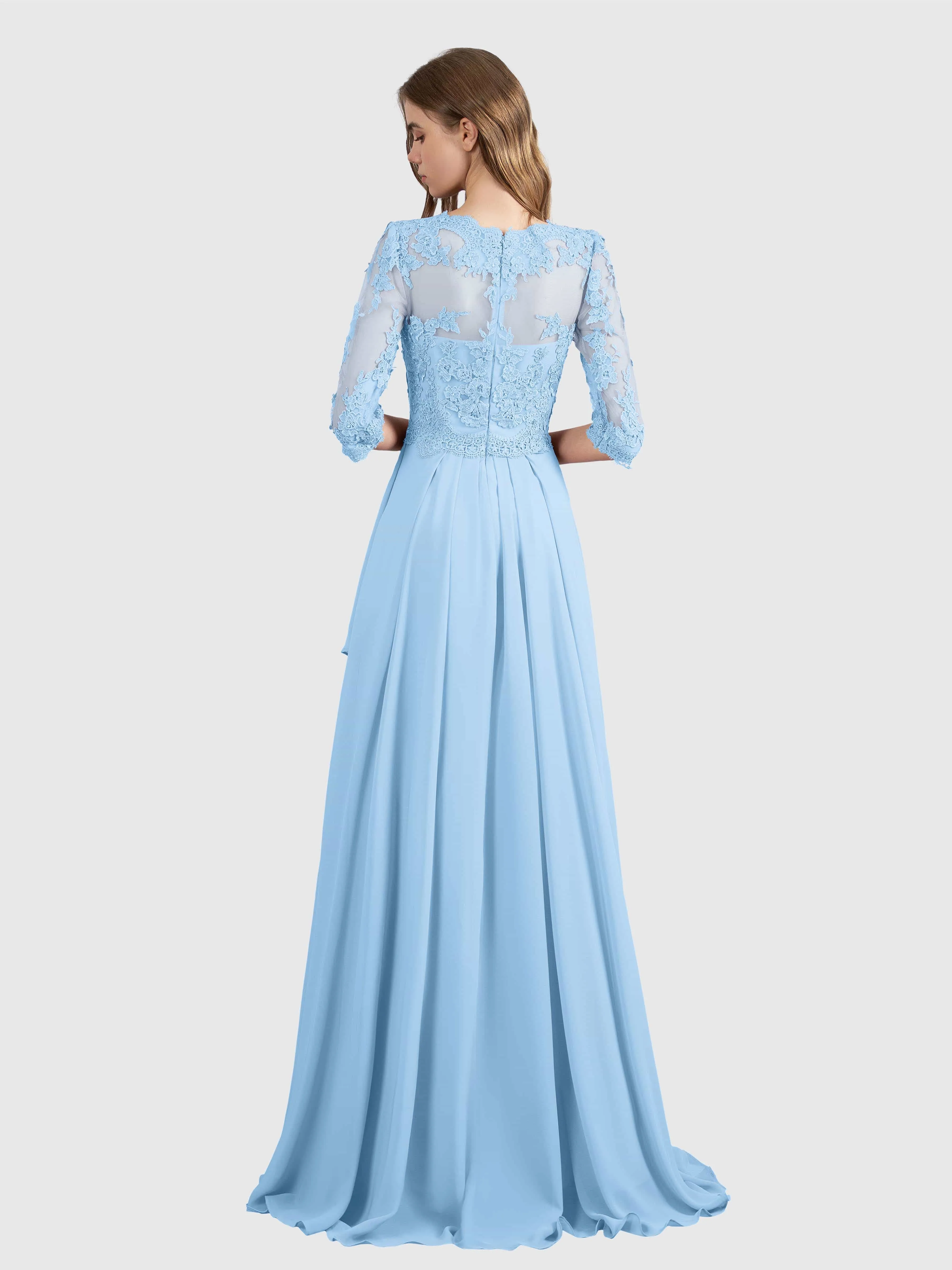 Aria Graceful Pleats Beading Lace Floor Length Bridesmaid Dresses