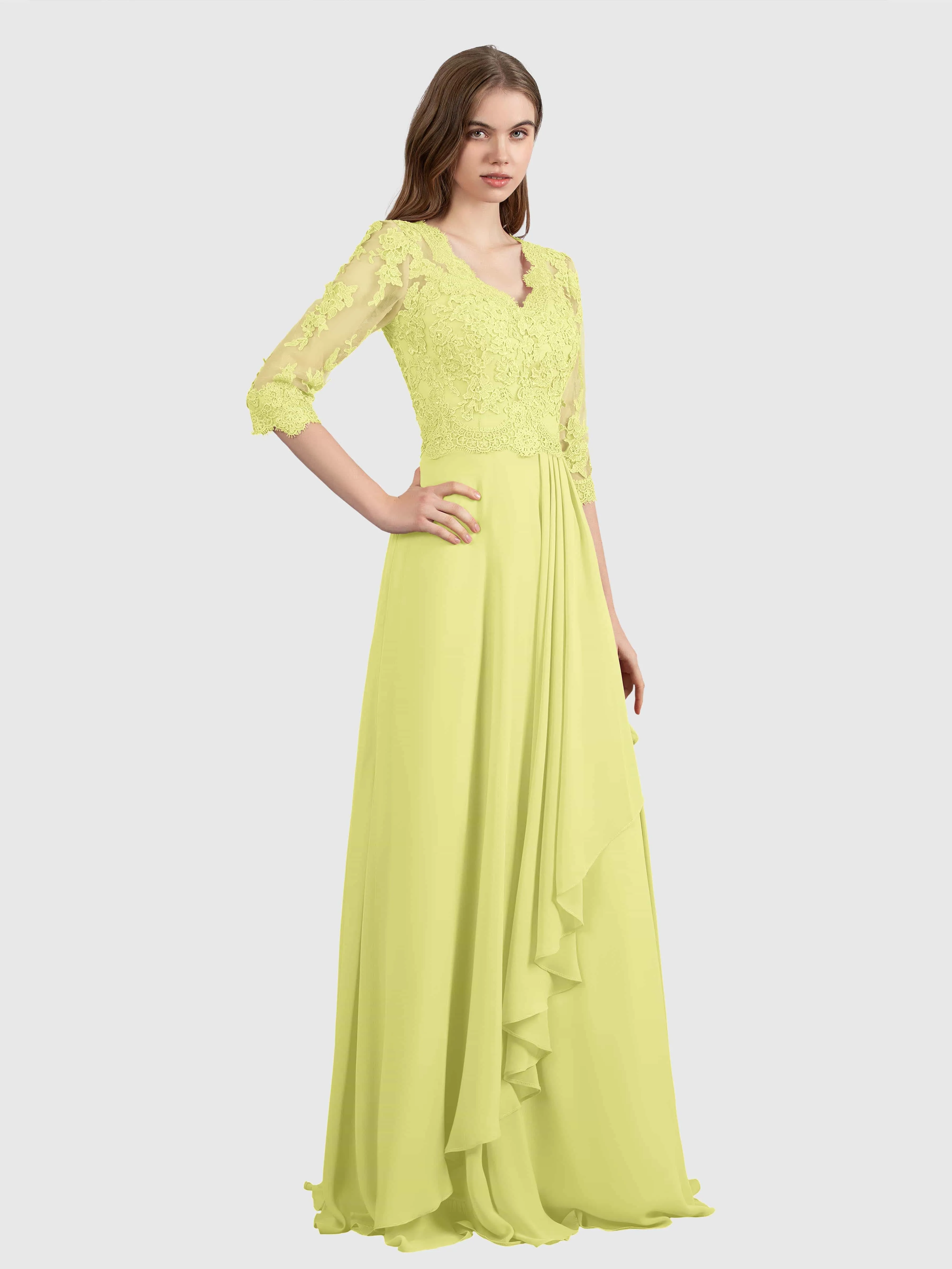 Aria Graceful Pleats Beading Lace Floor Length Bridesmaid Dresses