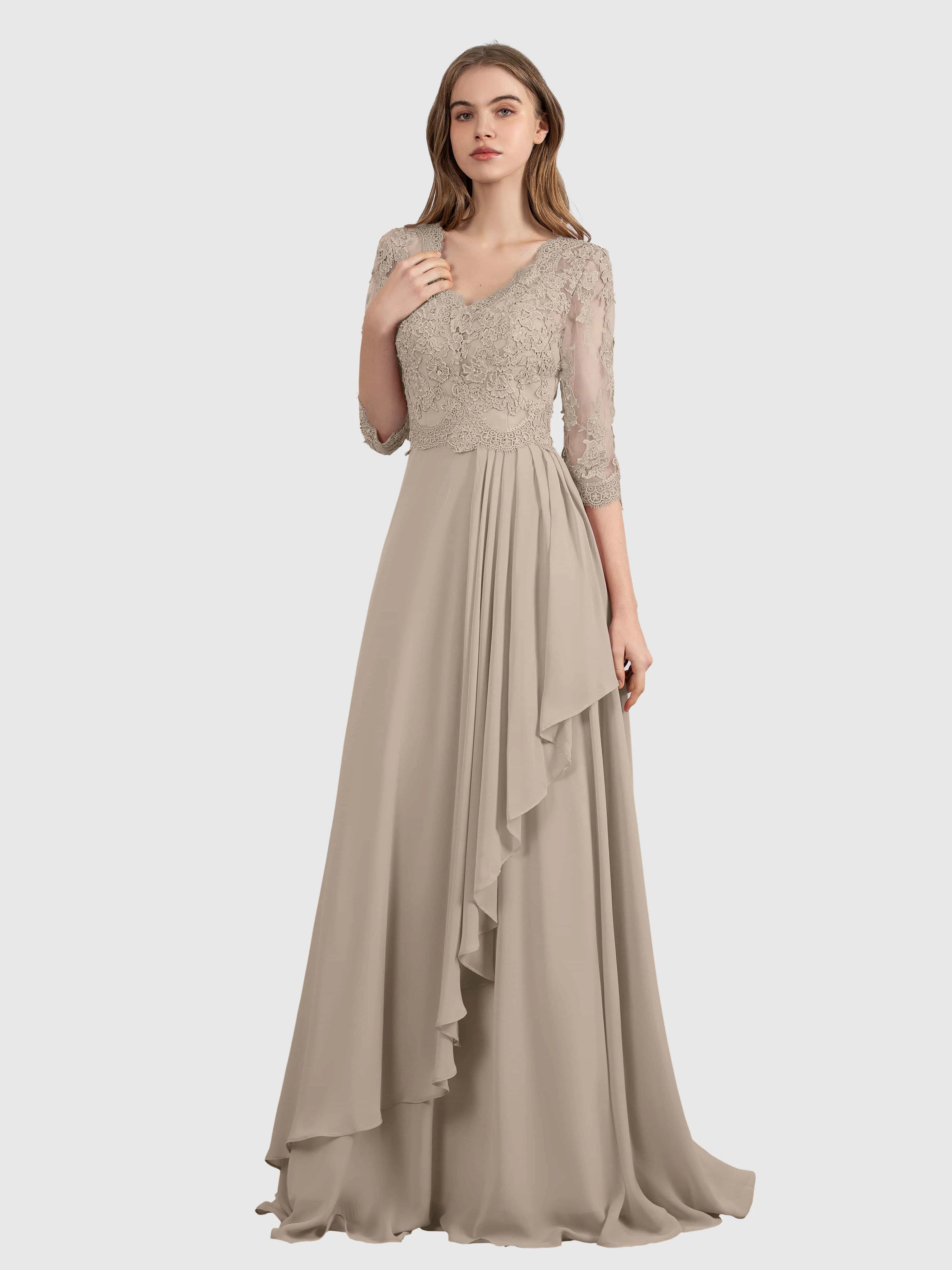 Aria Graceful Pleats Beading Lace Floor Length Bridesmaid Dresses