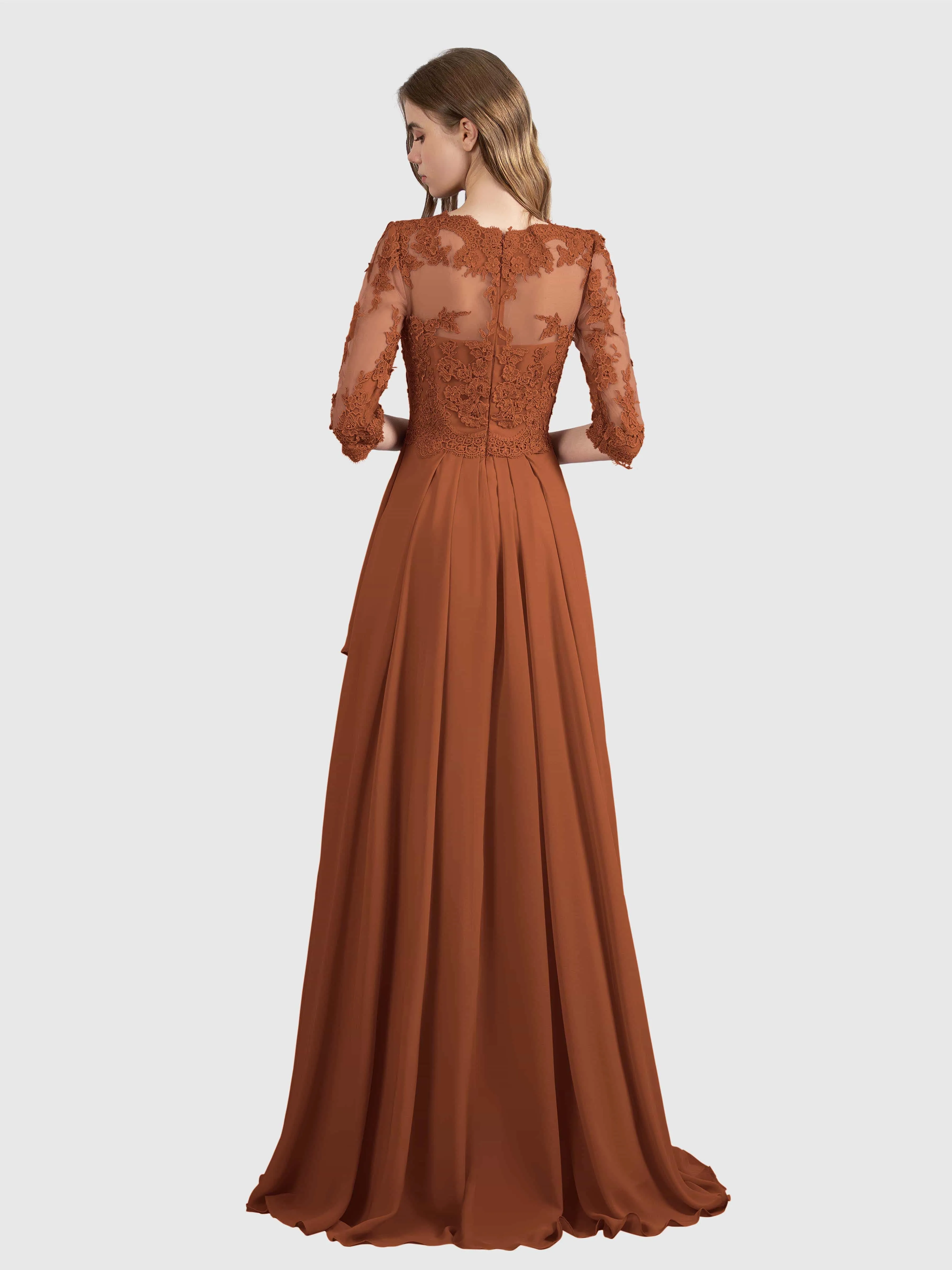 Aria Graceful Pleats Beading Lace Floor Length Bridesmaid Dresses