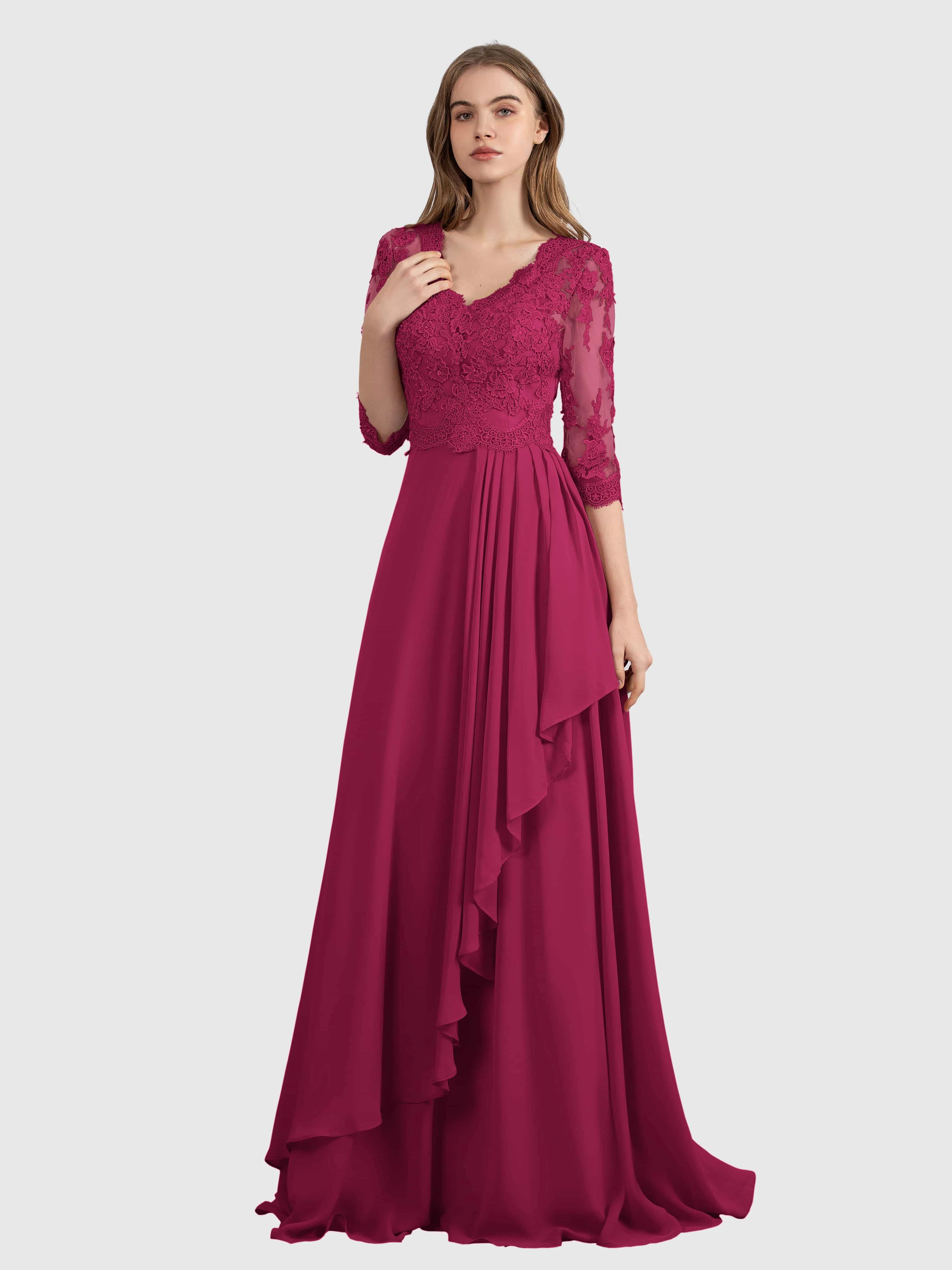Aria Graceful Pleats Beading Lace Floor Length Bridesmaid Dresses