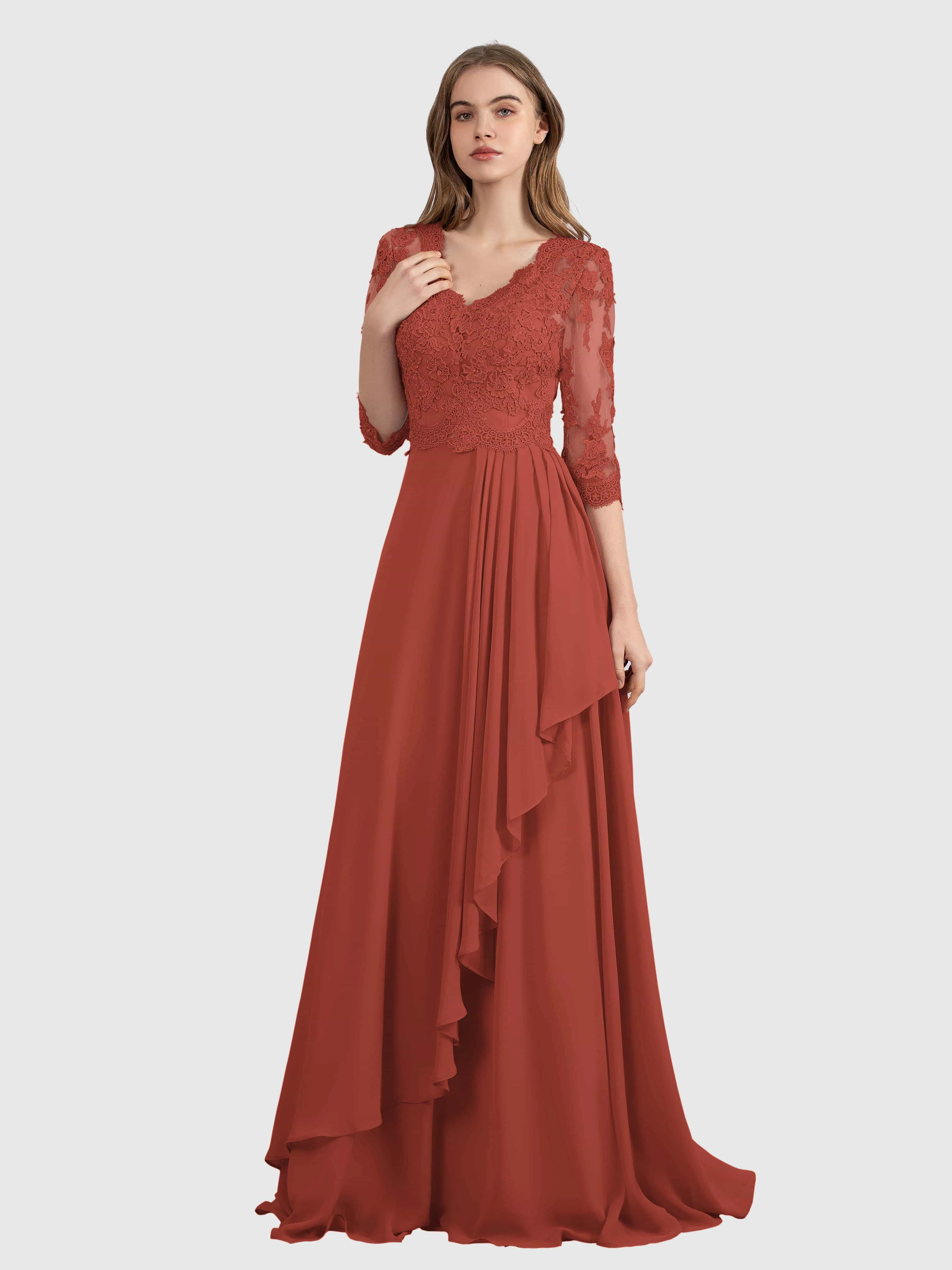 Aria Graceful Pleats Beading Lace Floor Length Bridesmaid Dresses