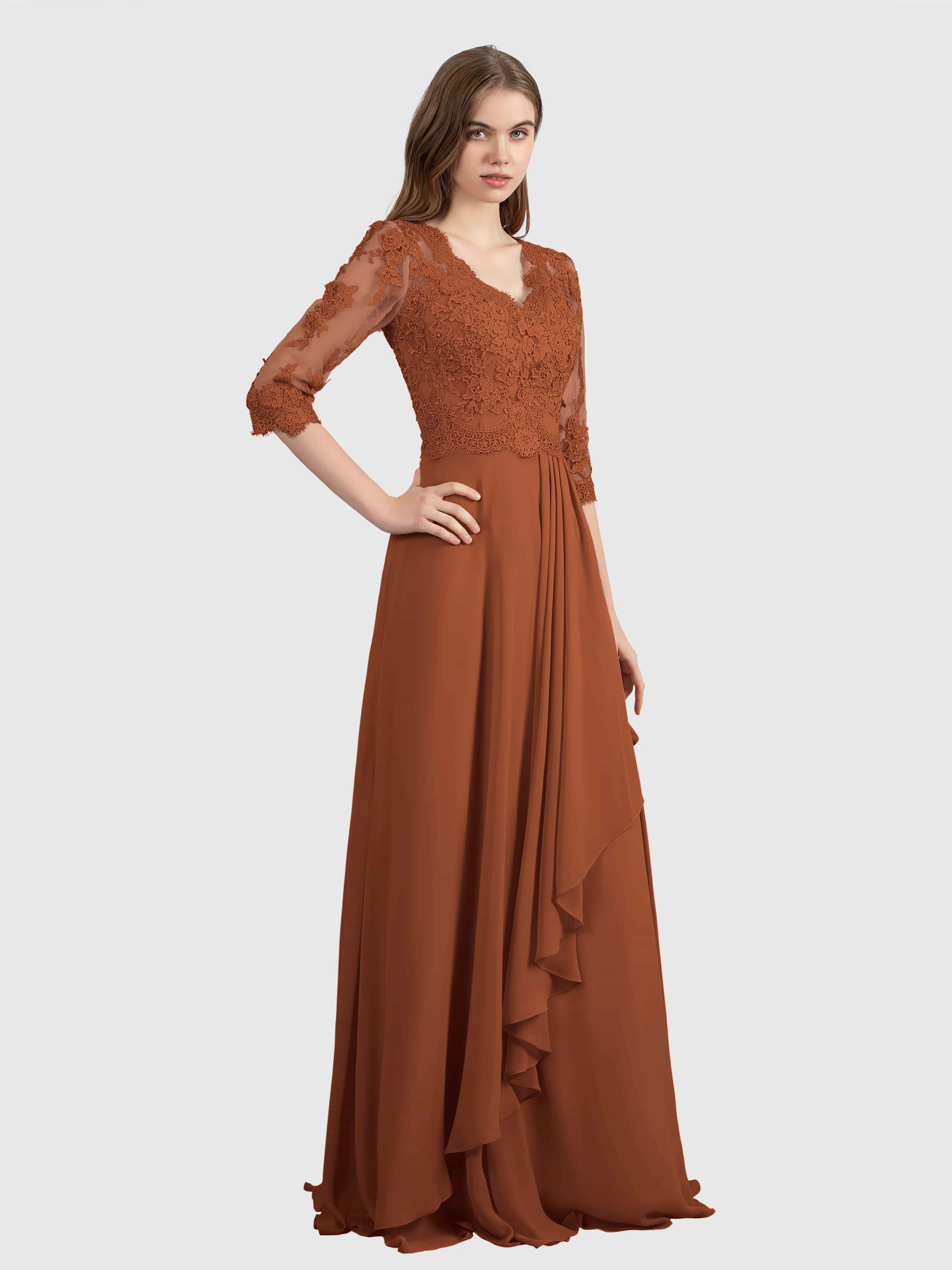 Aria Graceful Pleats Beading Lace Floor Length Bridesmaid Dresses