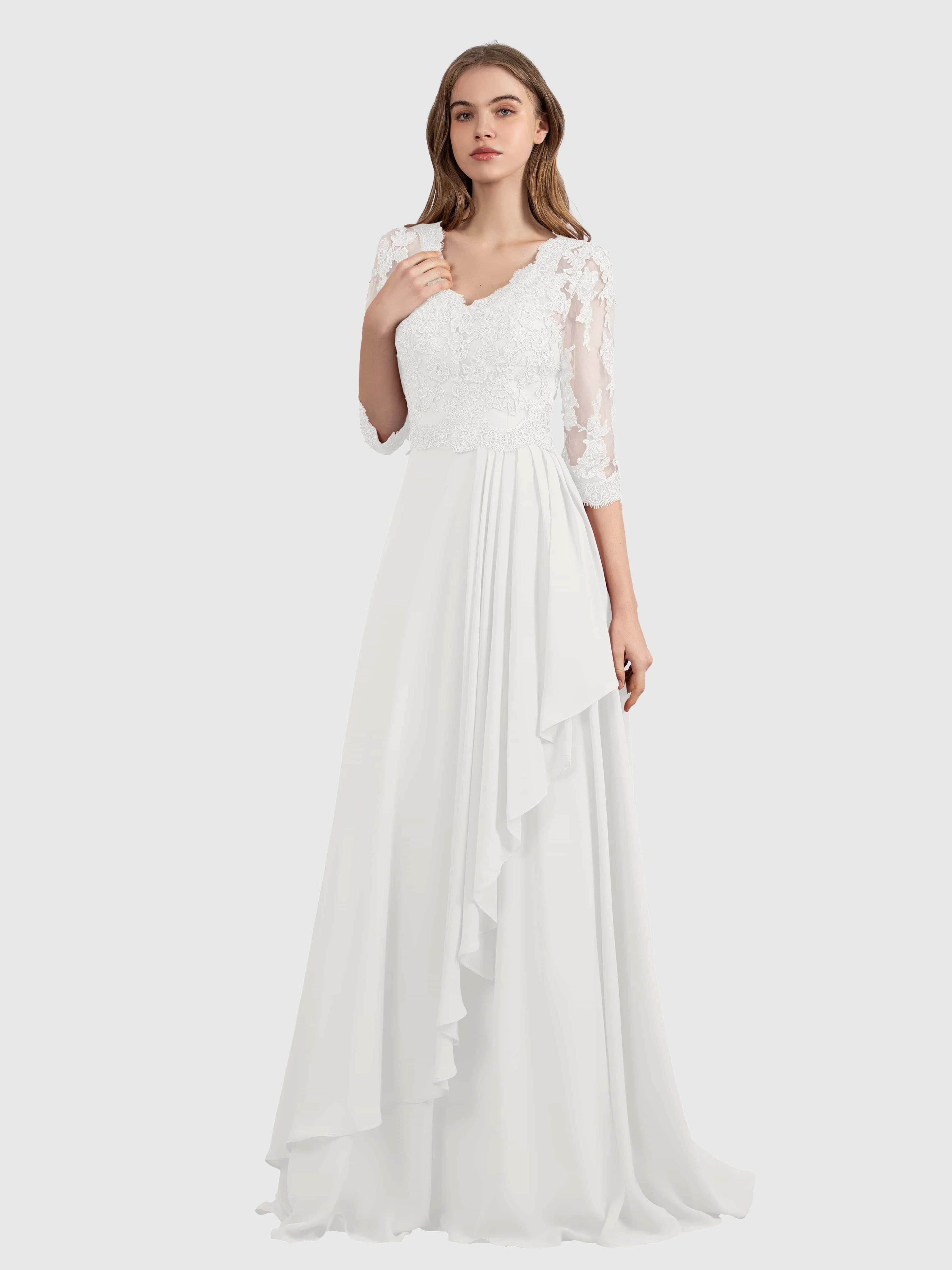Aria Graceful Pleats Beading Lace Floor Length Bridesmaid Dresses