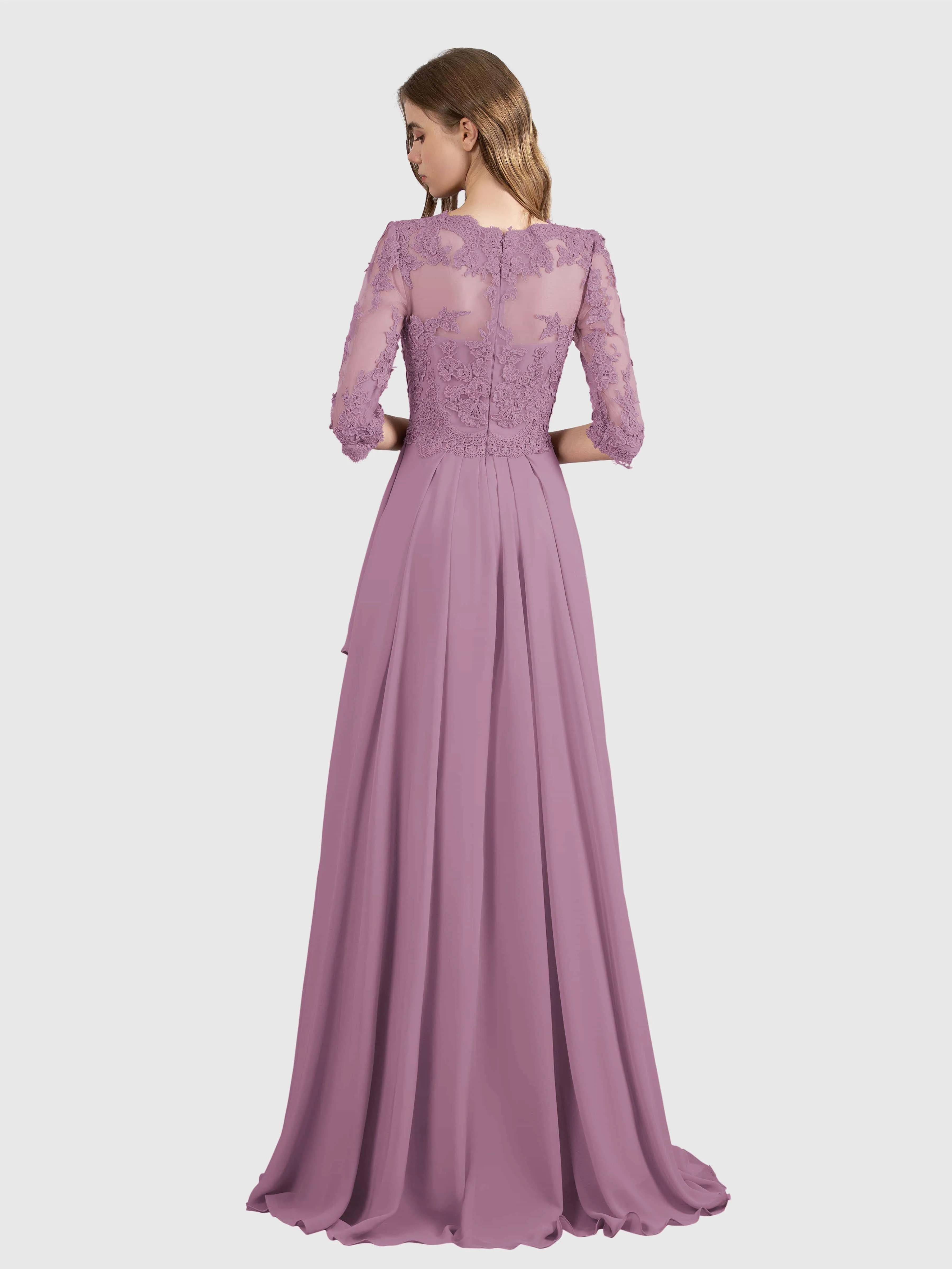 Aria Graceful Pleats Beading Lace Floor Length Bridesmaid Dresses