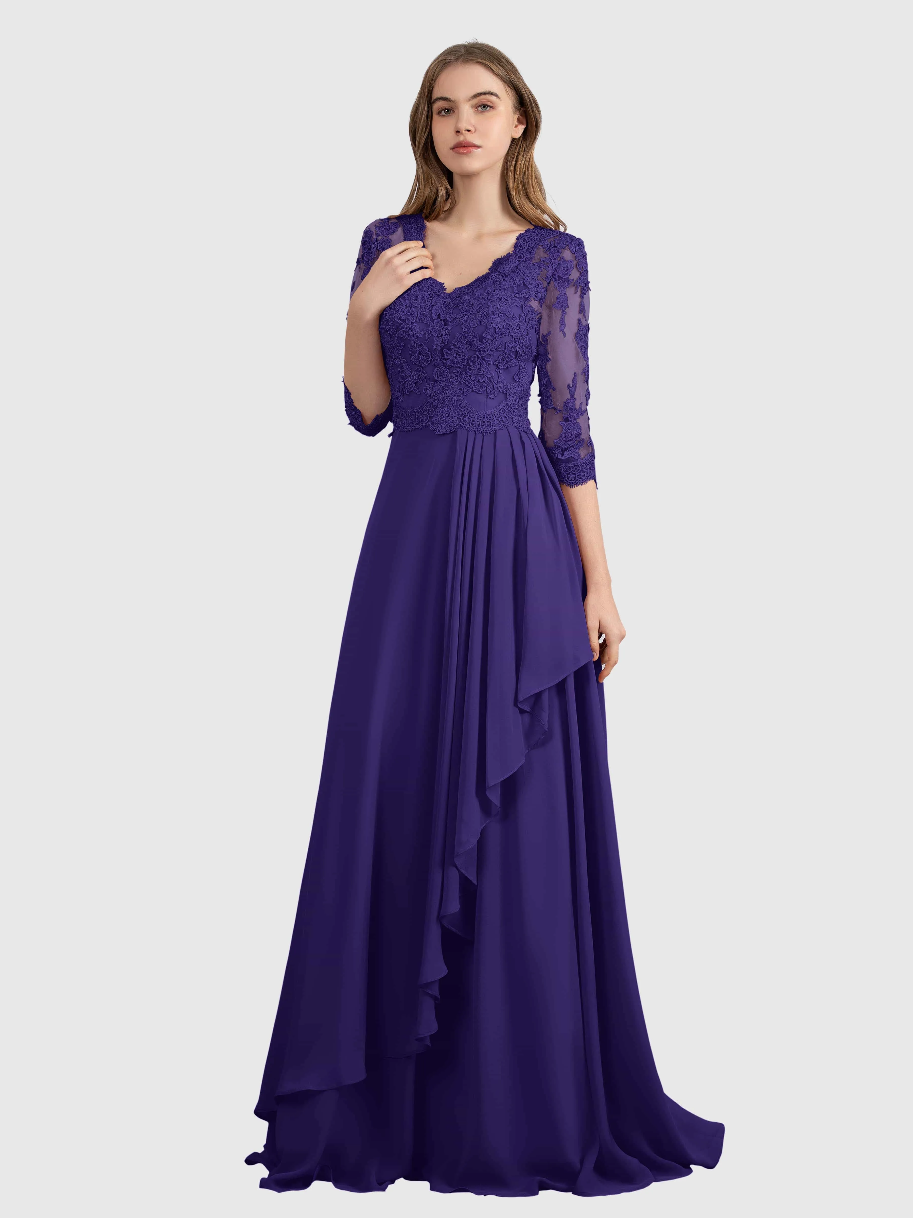 Aria Graceful Pleats Beading Lace Floor Length Bridesmaid Dresses