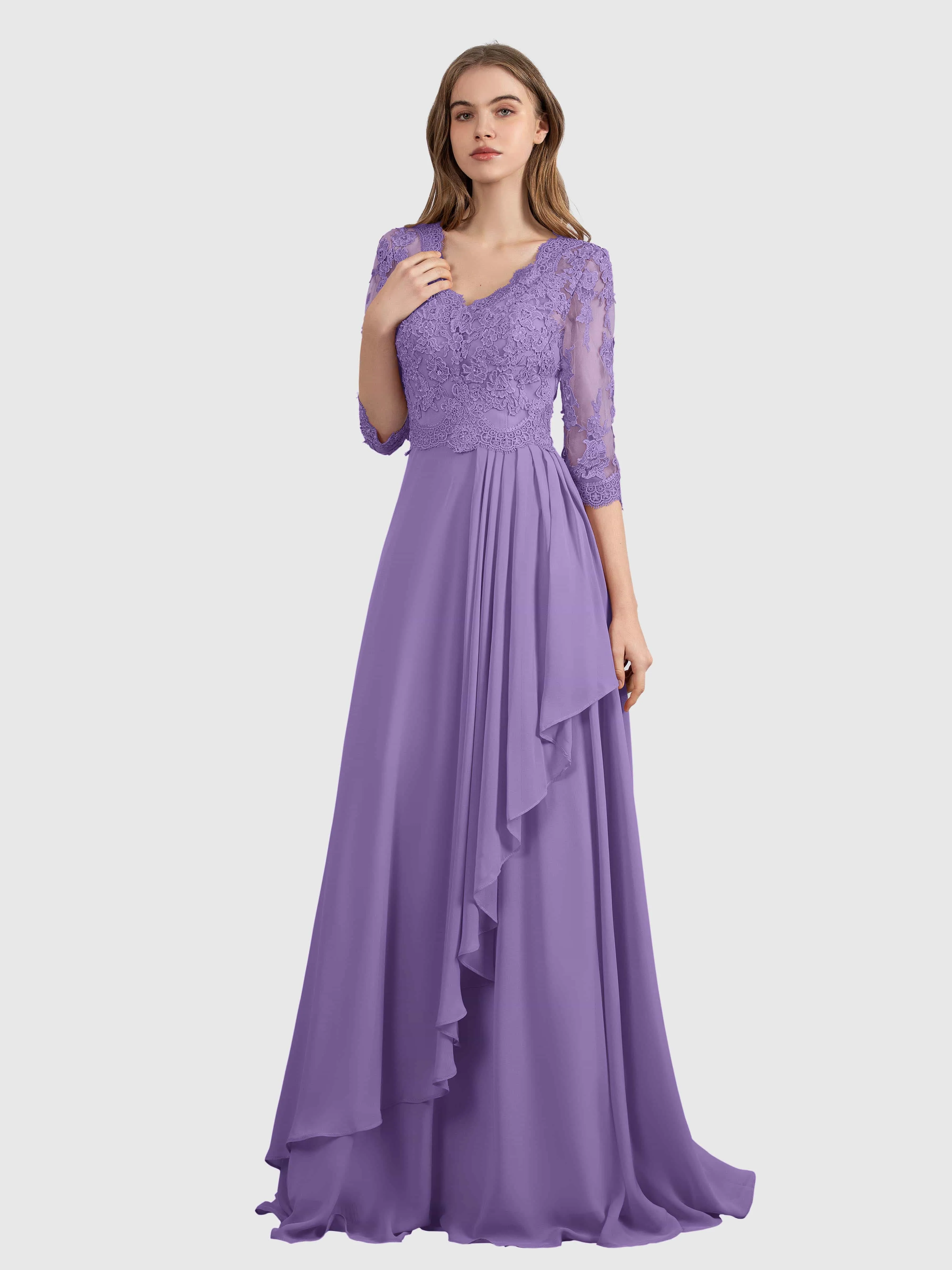 Aria Graceful Pleats Beading Lace Floor Length Bridesmaid Dresses