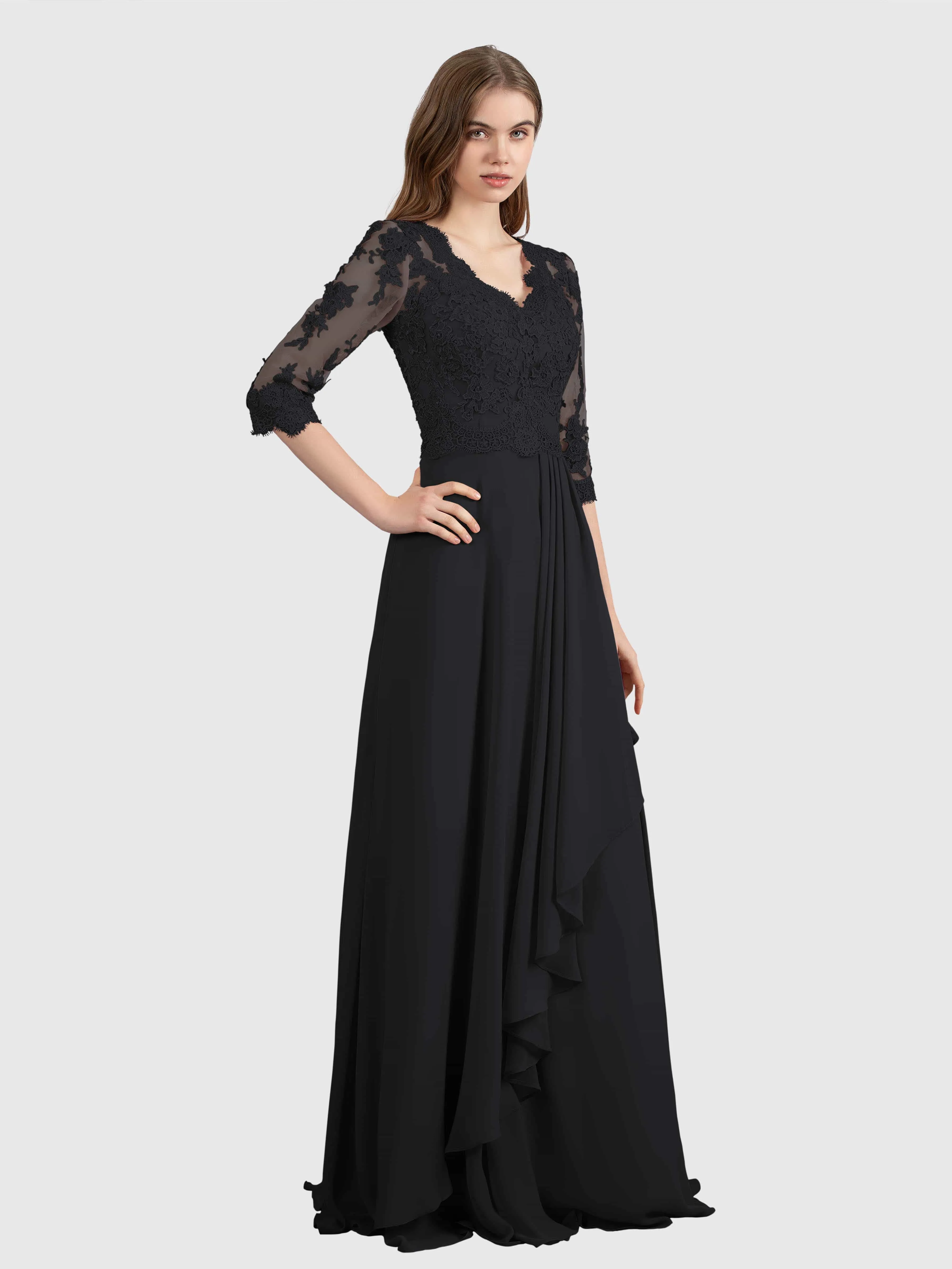 Aria Graceful Pleats Beading Lace Floor Length Bridesmaid Dresses