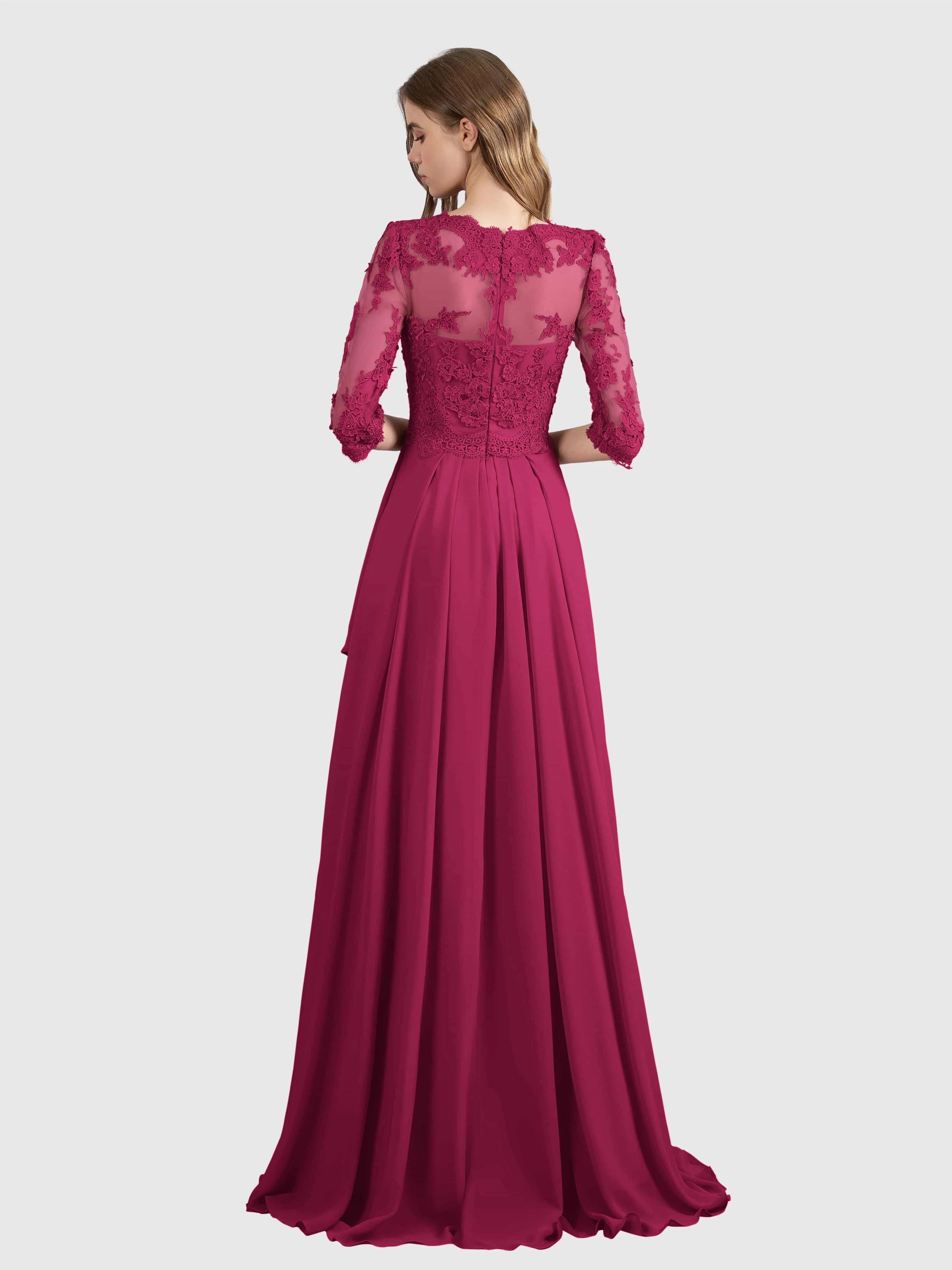 Aria Graceful Pleats Beading Lace Floor Length Bridesmaid Dresses