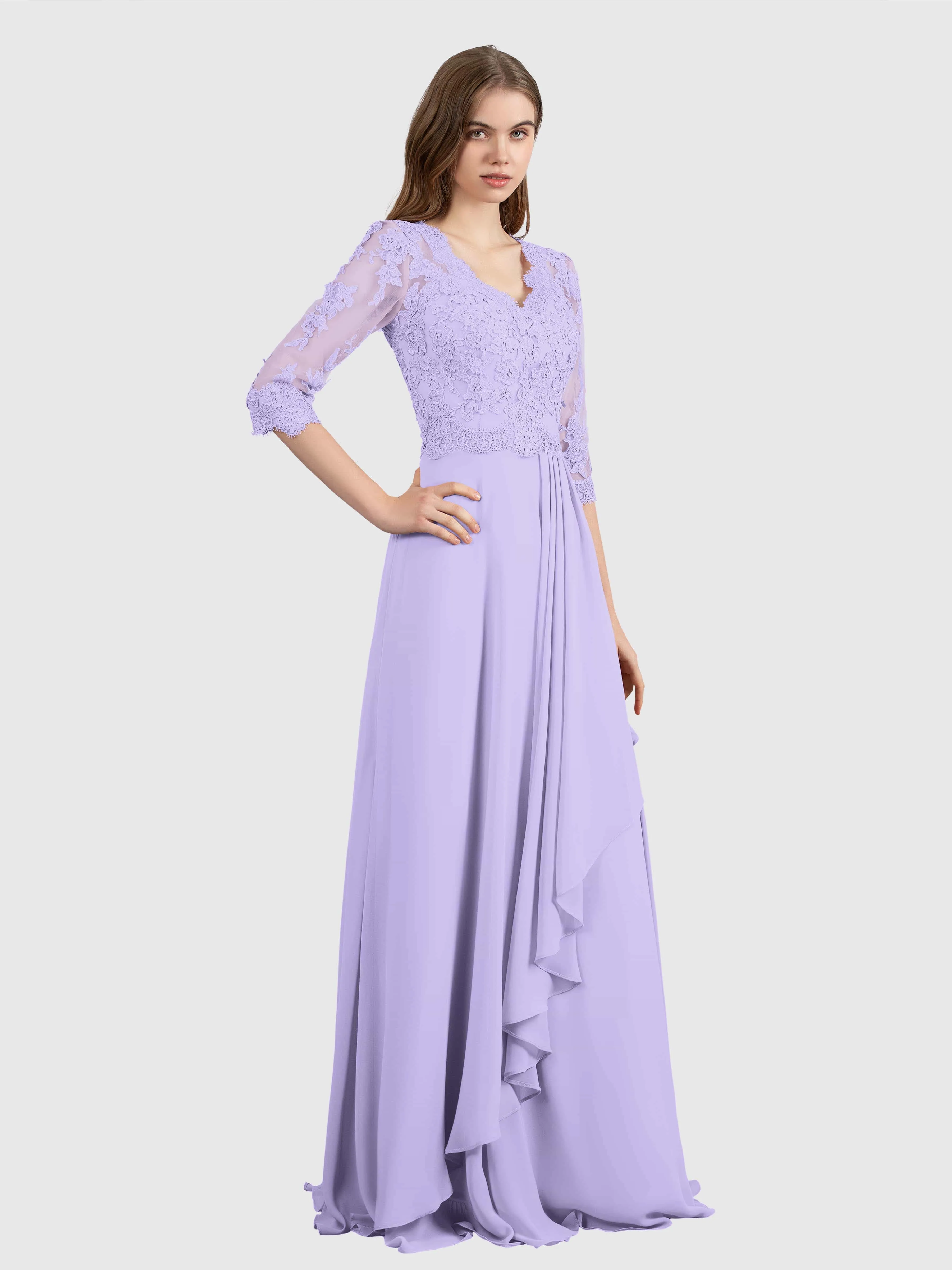 Aria Graceful Pleats Beading Lace Floor Length Bridesmaid Dresses
