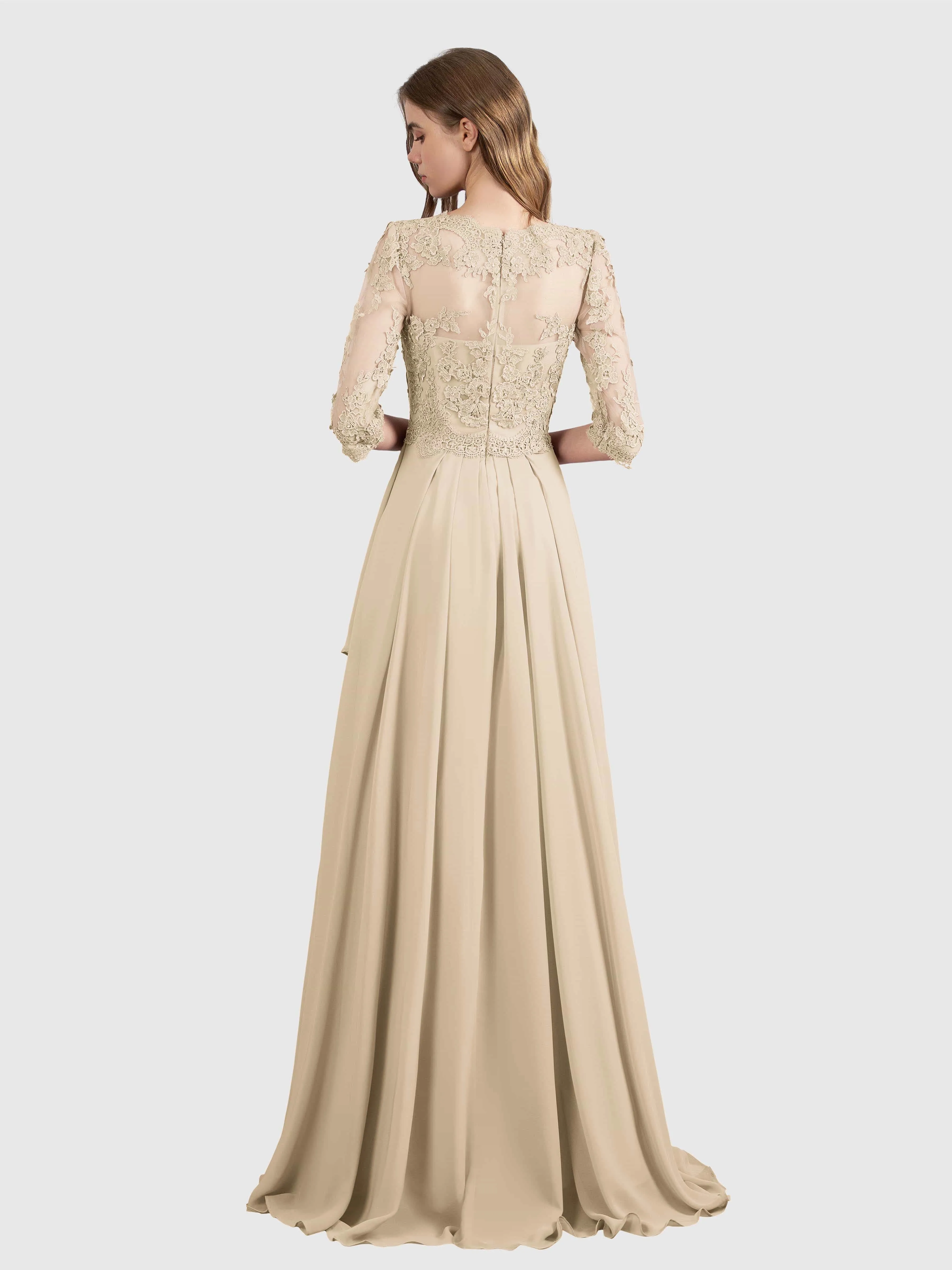 Aria Graceful Pleats Beading Lace Floor Length Bridesmaid Dresses