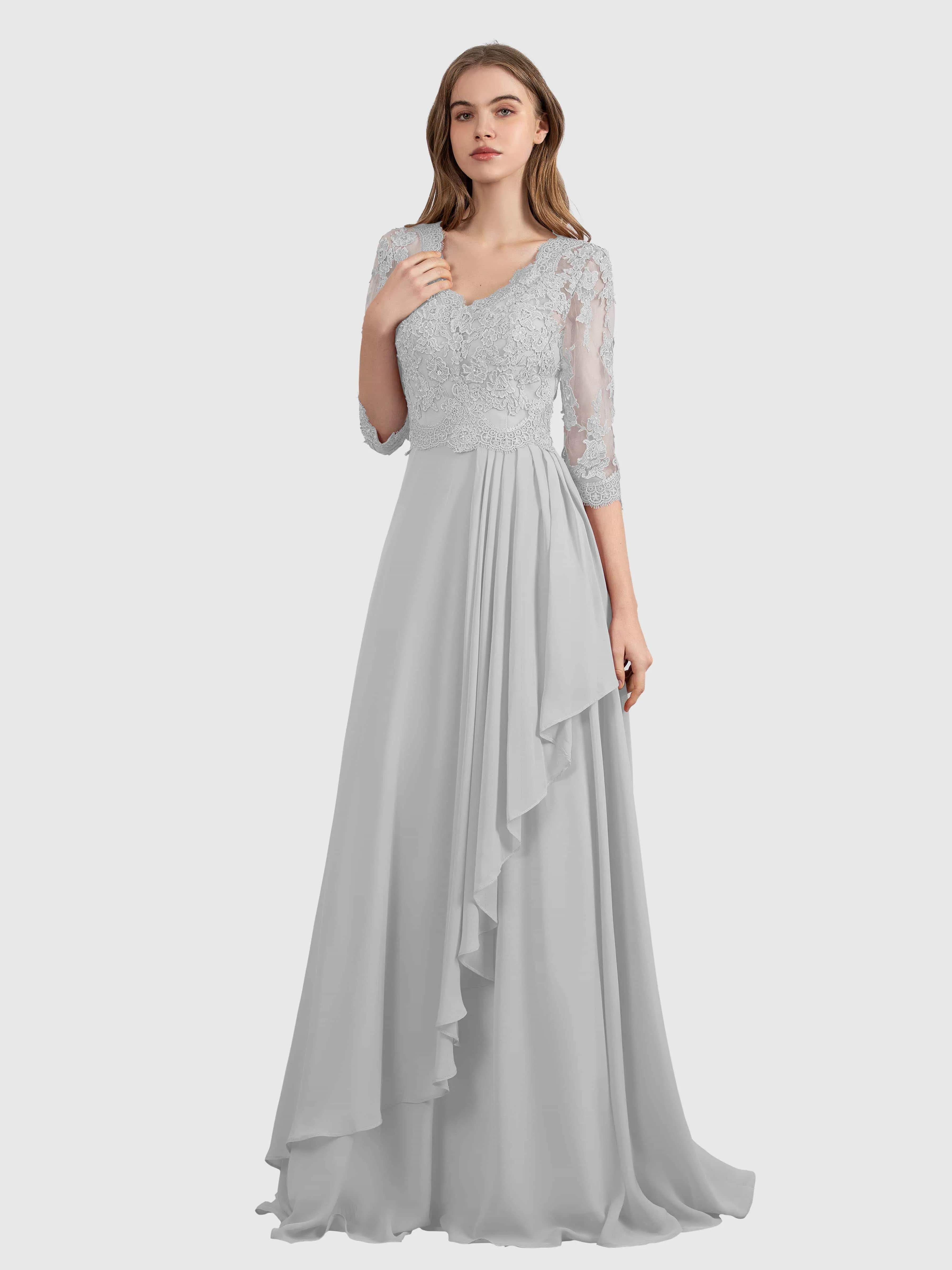 Aria Graceful Pleats Beading Lace Floor Length Bridesmaid Dresses