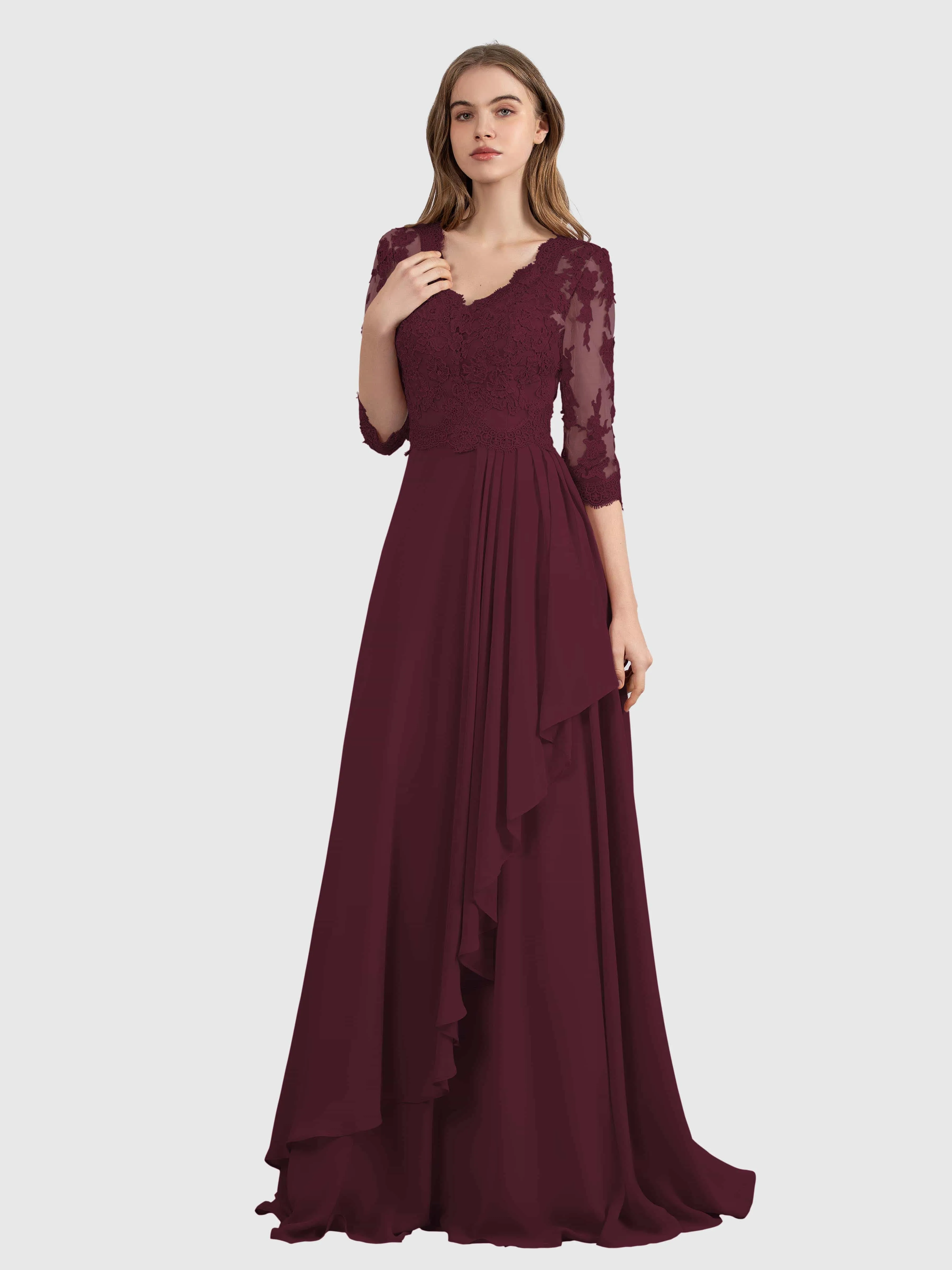 Aria Graceful Pleats Beading Lace Floor Length Bridesmaid Dresses