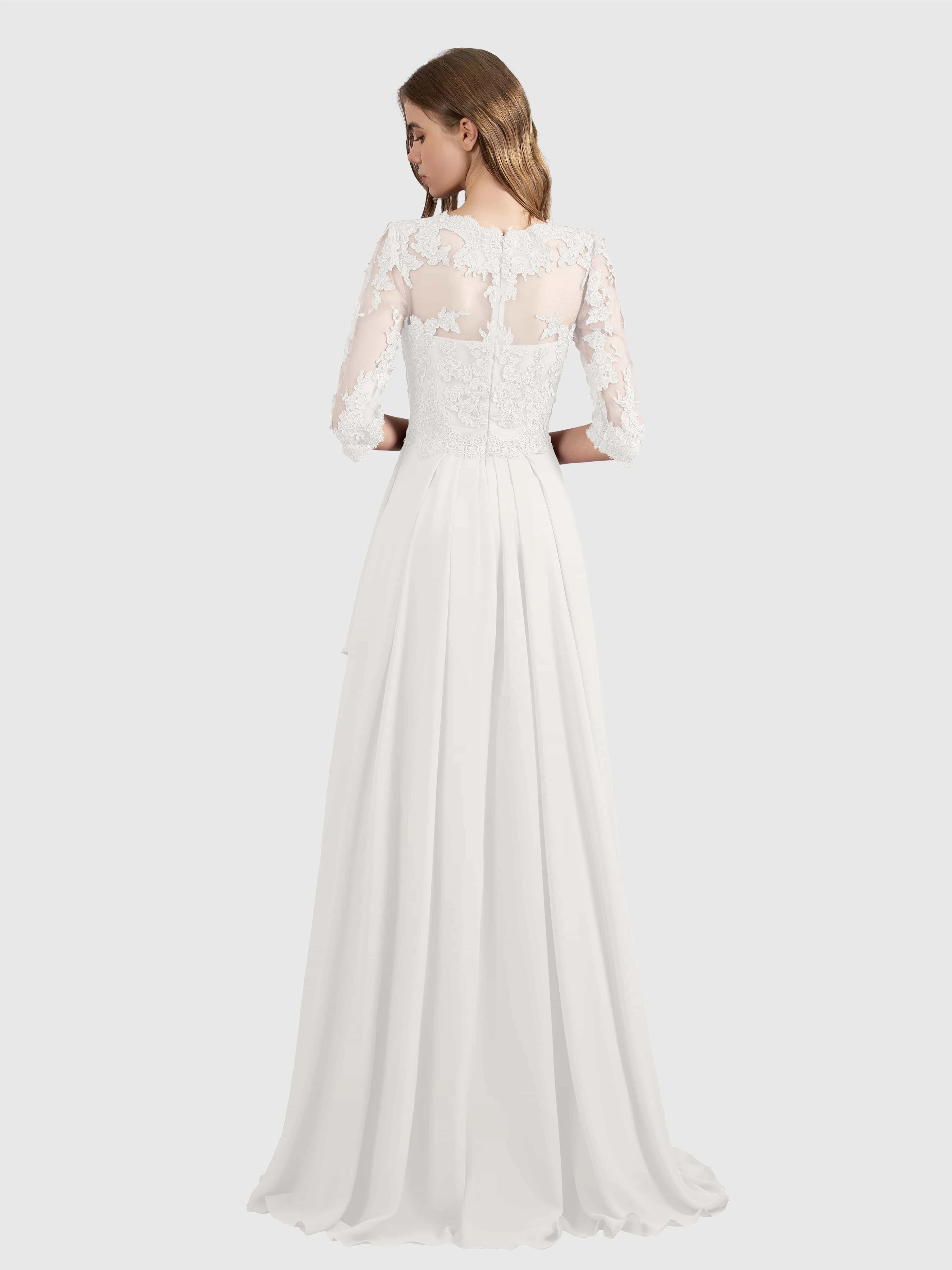 Aria Graceful Pleats Beading Lace Floor Length Bridesmaid Dresses