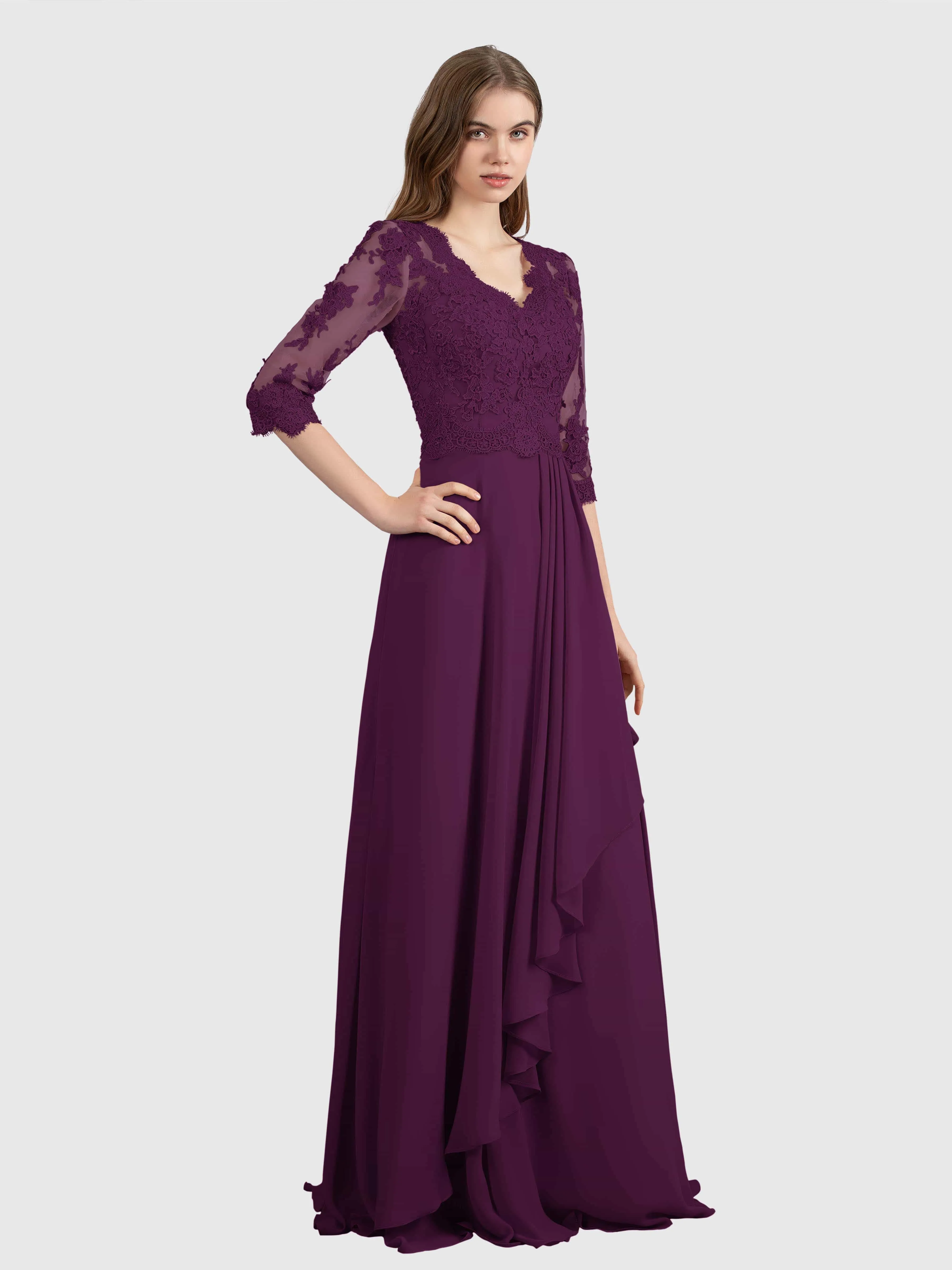 Aria Graceful Pleats Beading Lace Floor Length Bridesmaid Dresses