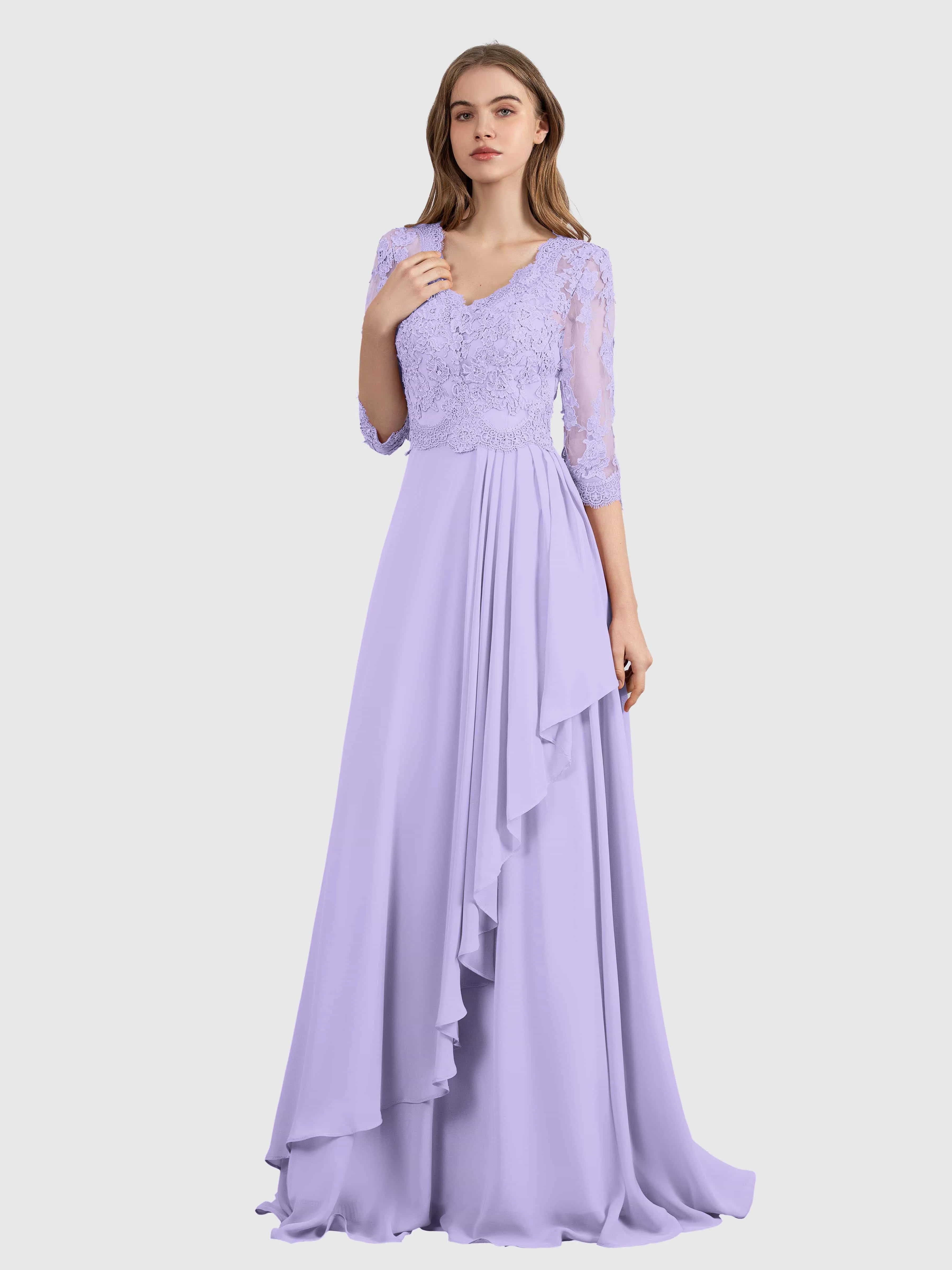 Aria Graceful Pleats Beading Lace Floor Length Bridesmaid Dresses