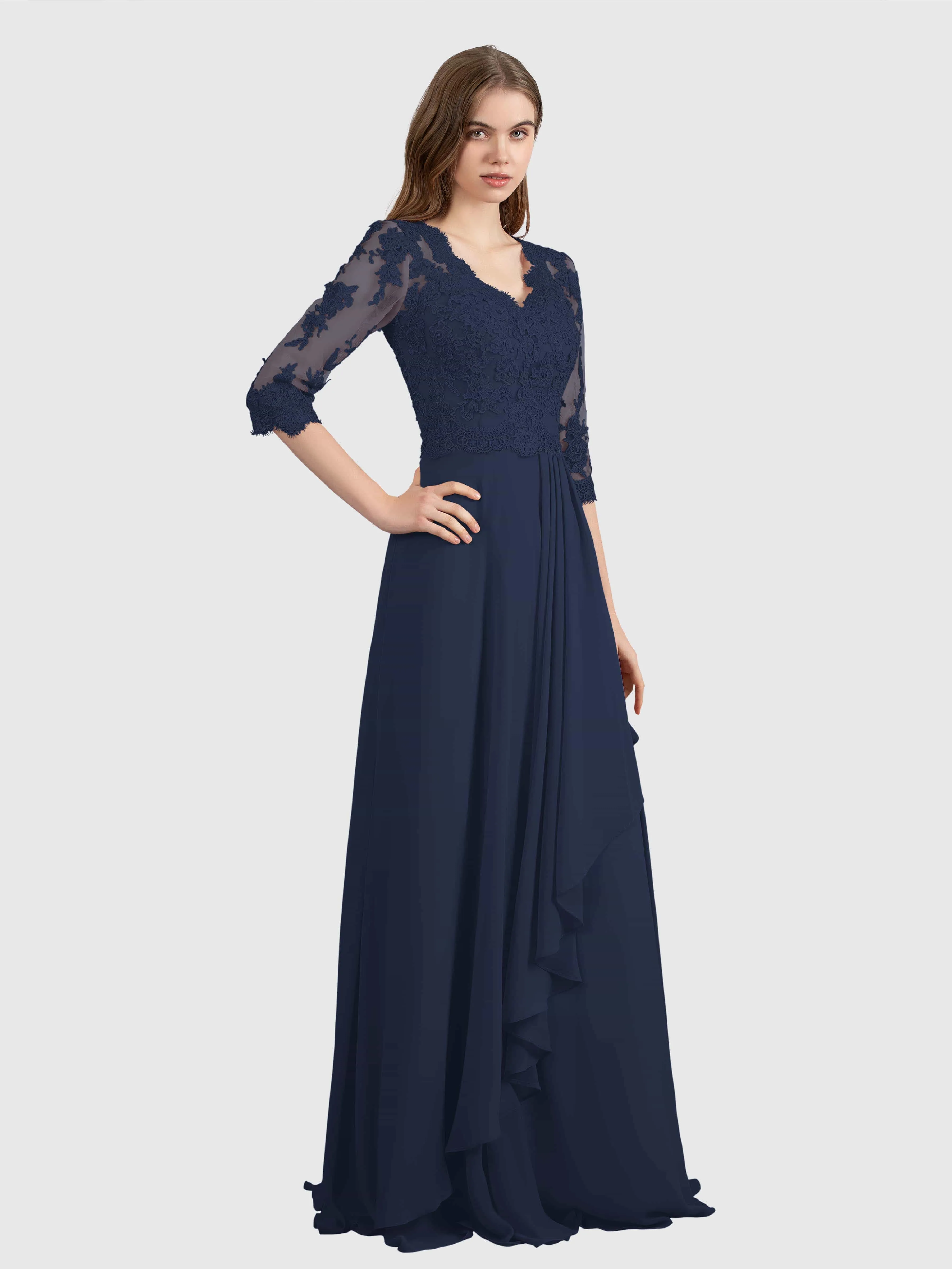 Aria Graceful Pleats Beading Lace Floor Length Bridesmaid Dresses