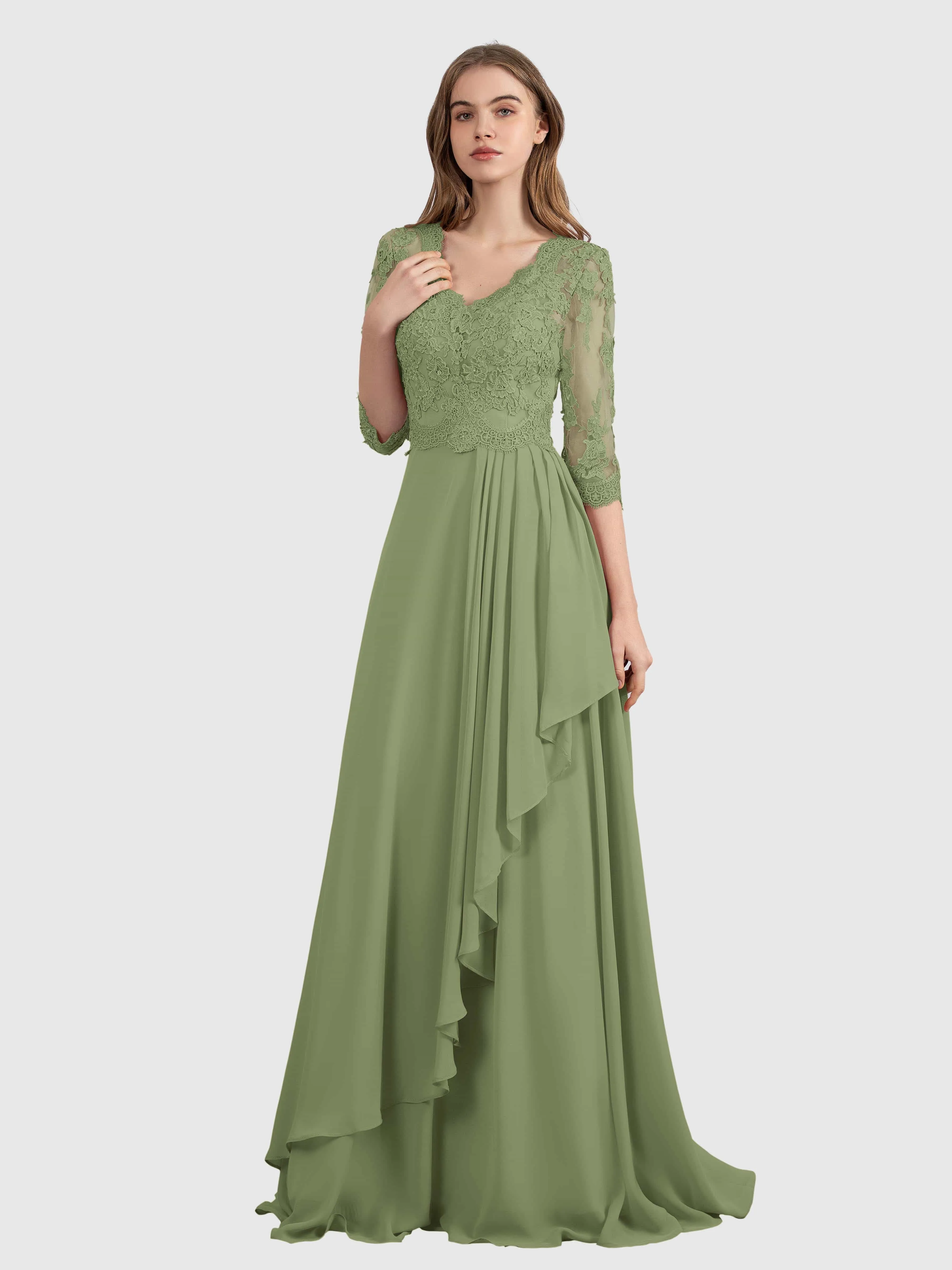Aria Graceful Pleats Beading Lace Floor Length Bridesmaid Dresses