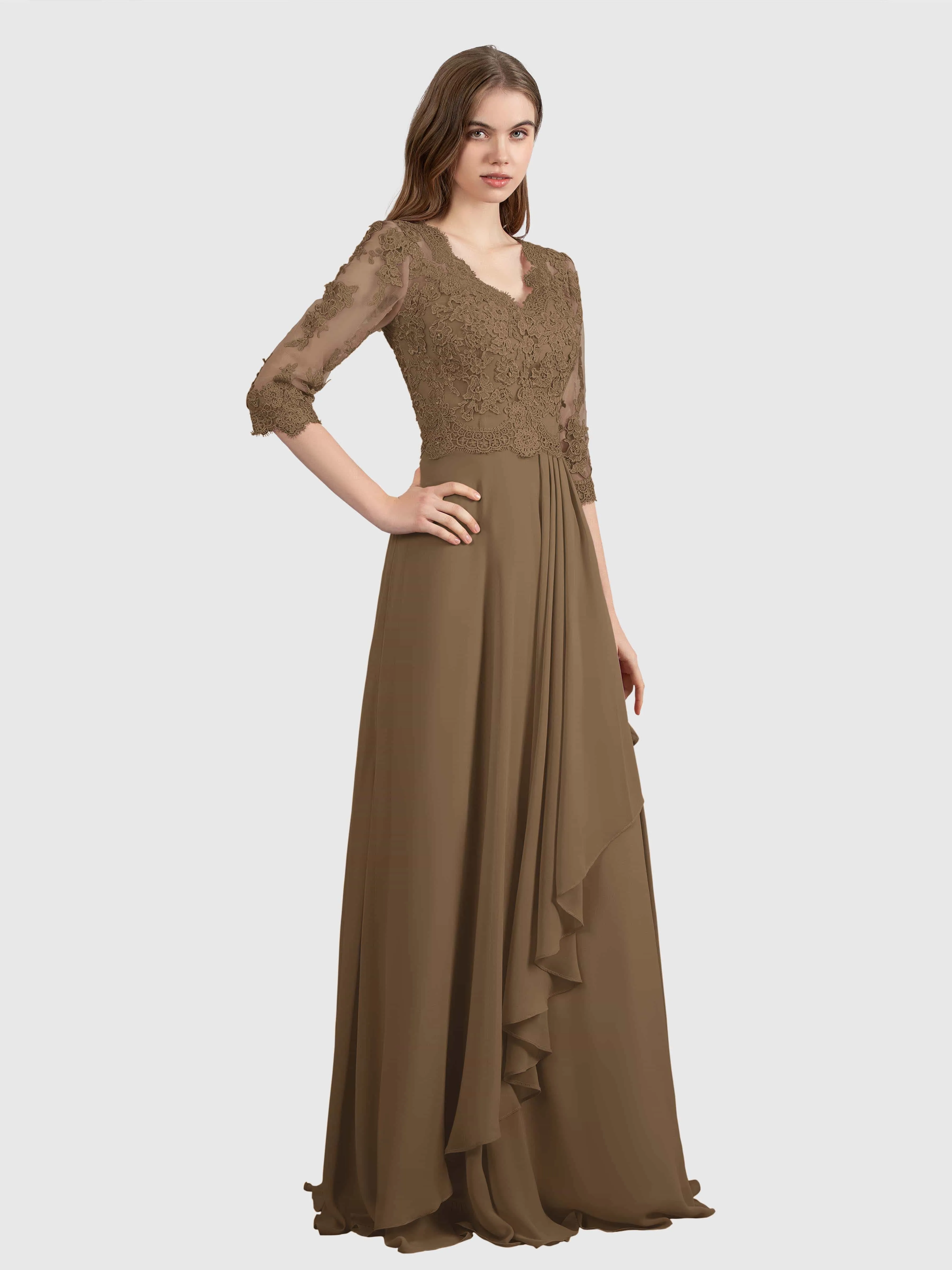 Aria Graceful Pleats Beading Lace Floor Length Bridesmaid Dresses