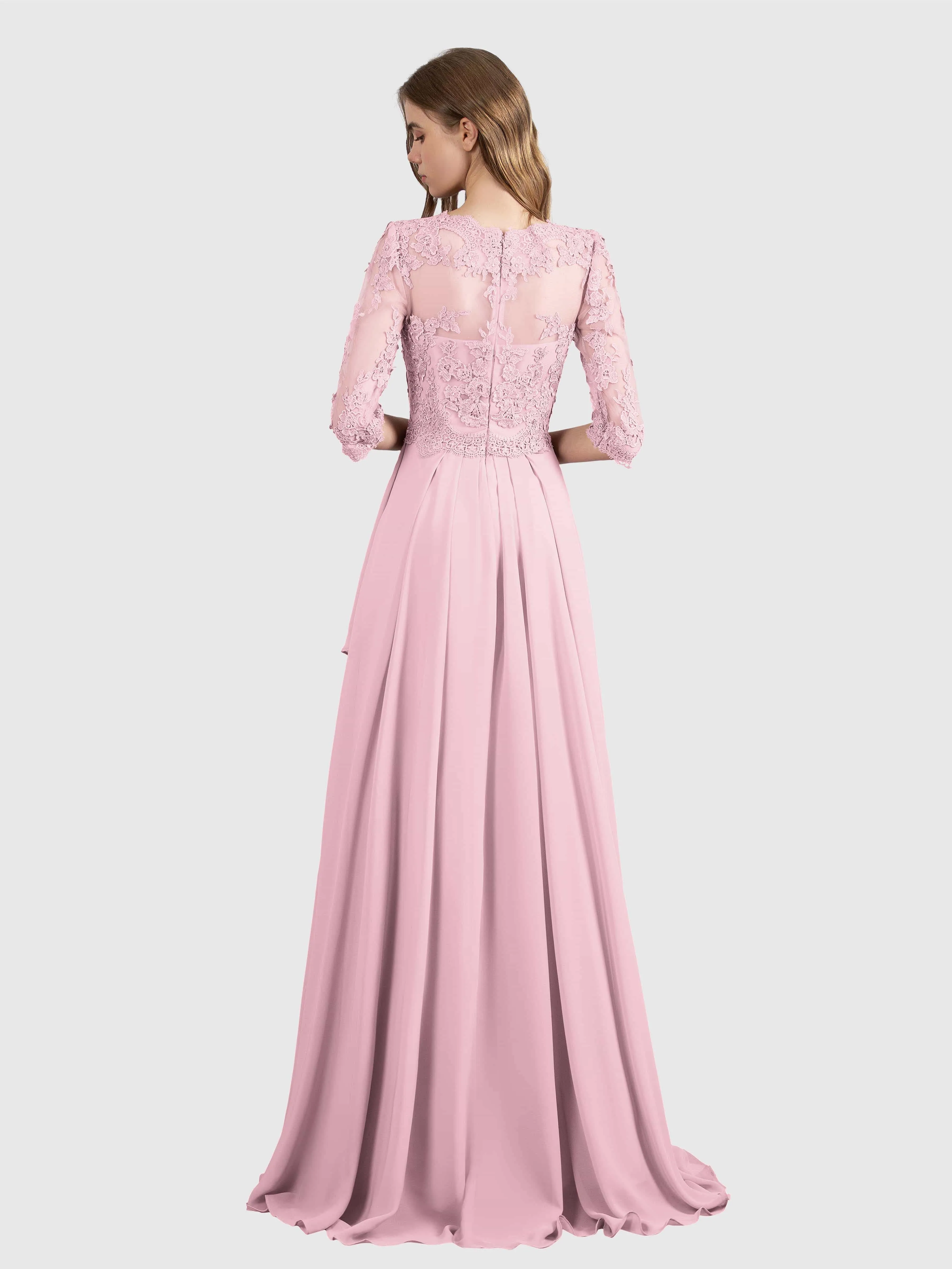Aria Graceful Pleats Beading Lace Floor Length Bridesmaid Dresses