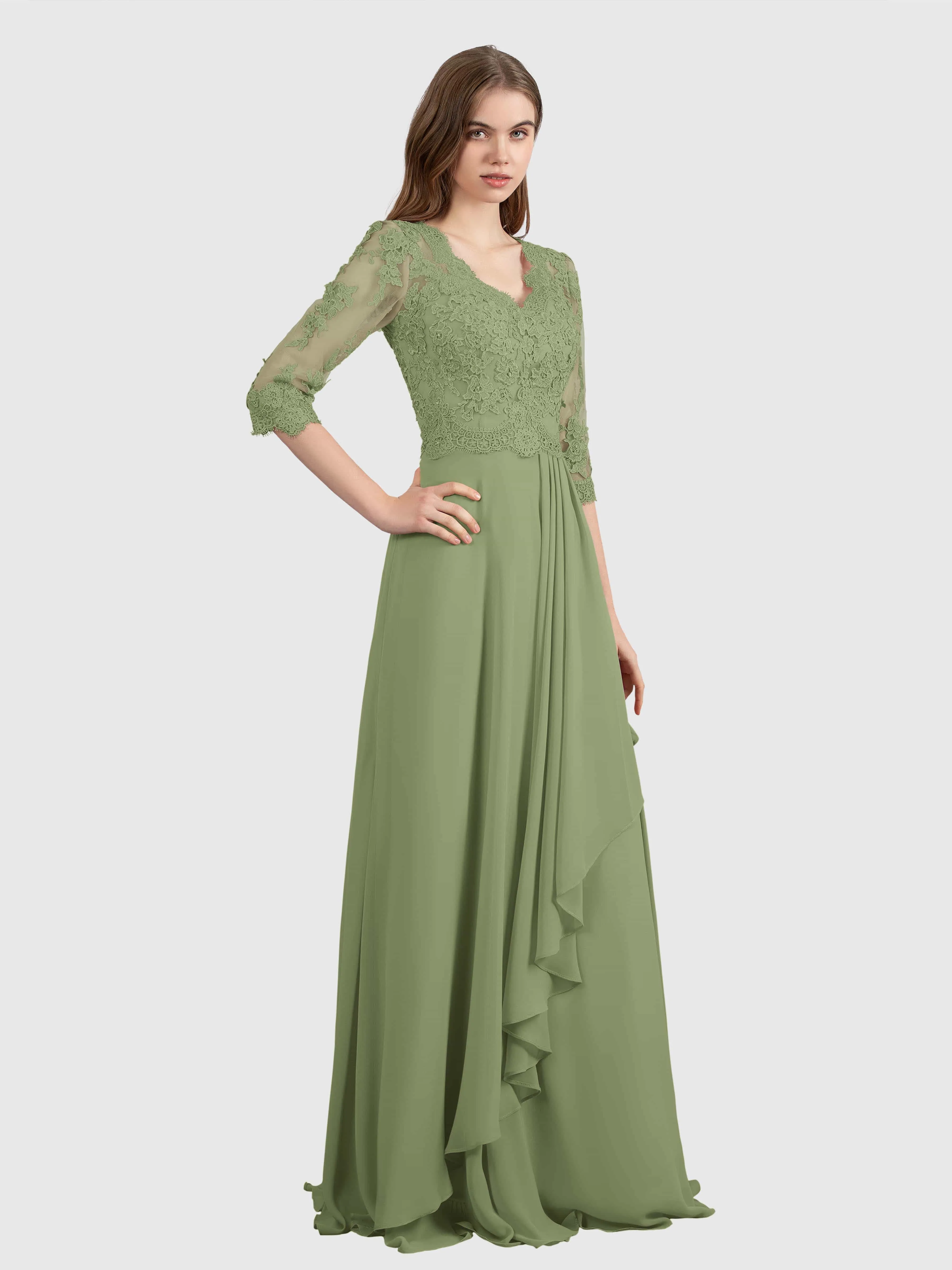 Aria Graceful Pleats Beading Lace Floor Length Bridesmaid Dresses