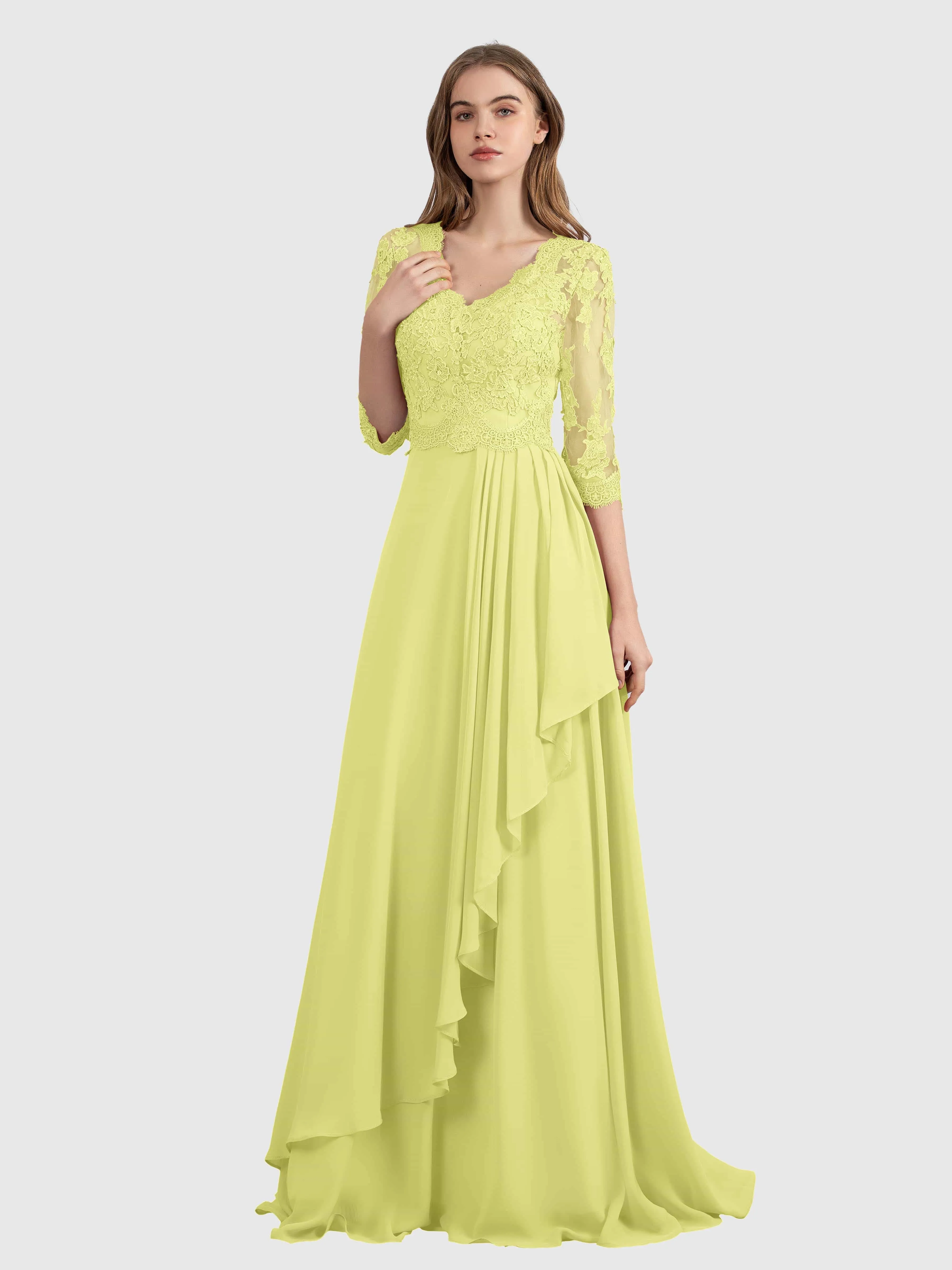 Aria Graceful Pleats Beading Lace Floor Length Bridesmaid Dresses