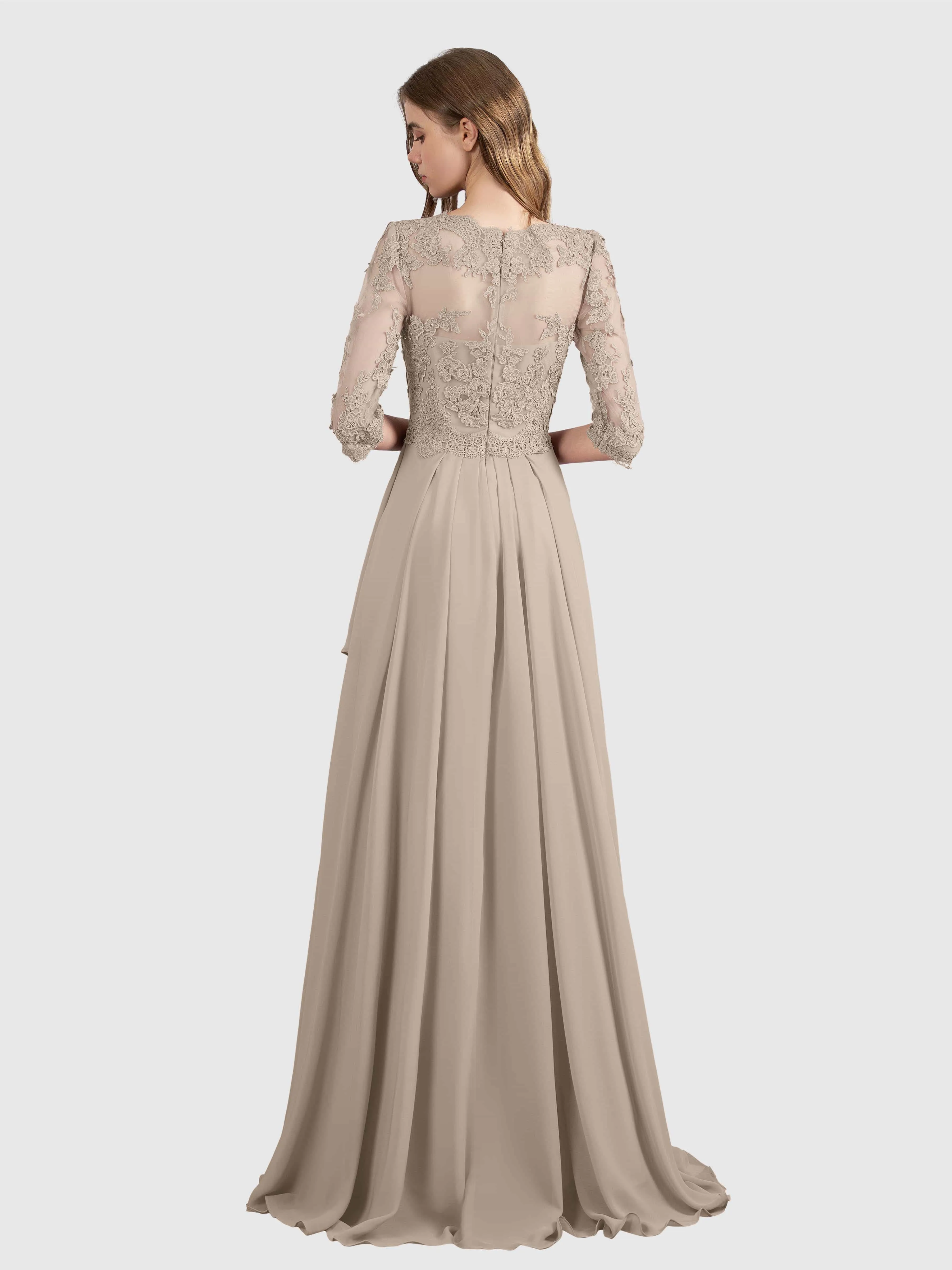 Aria Graceful Pleats Beading Lace Floor Length Bridesmaid Dresses