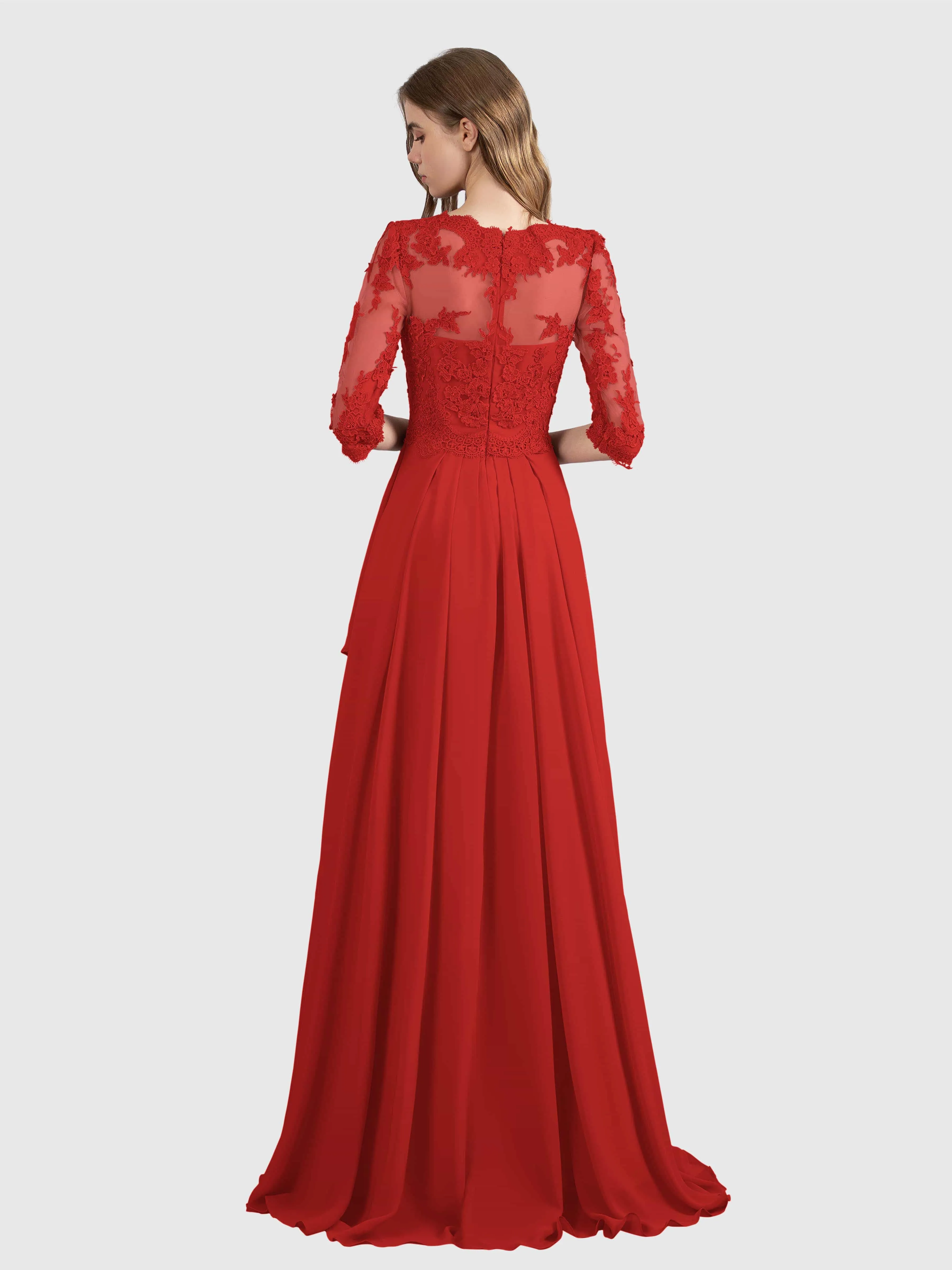 Aria Graceful Pleats Beading Lace Floor Length Bridesmaid Dresses